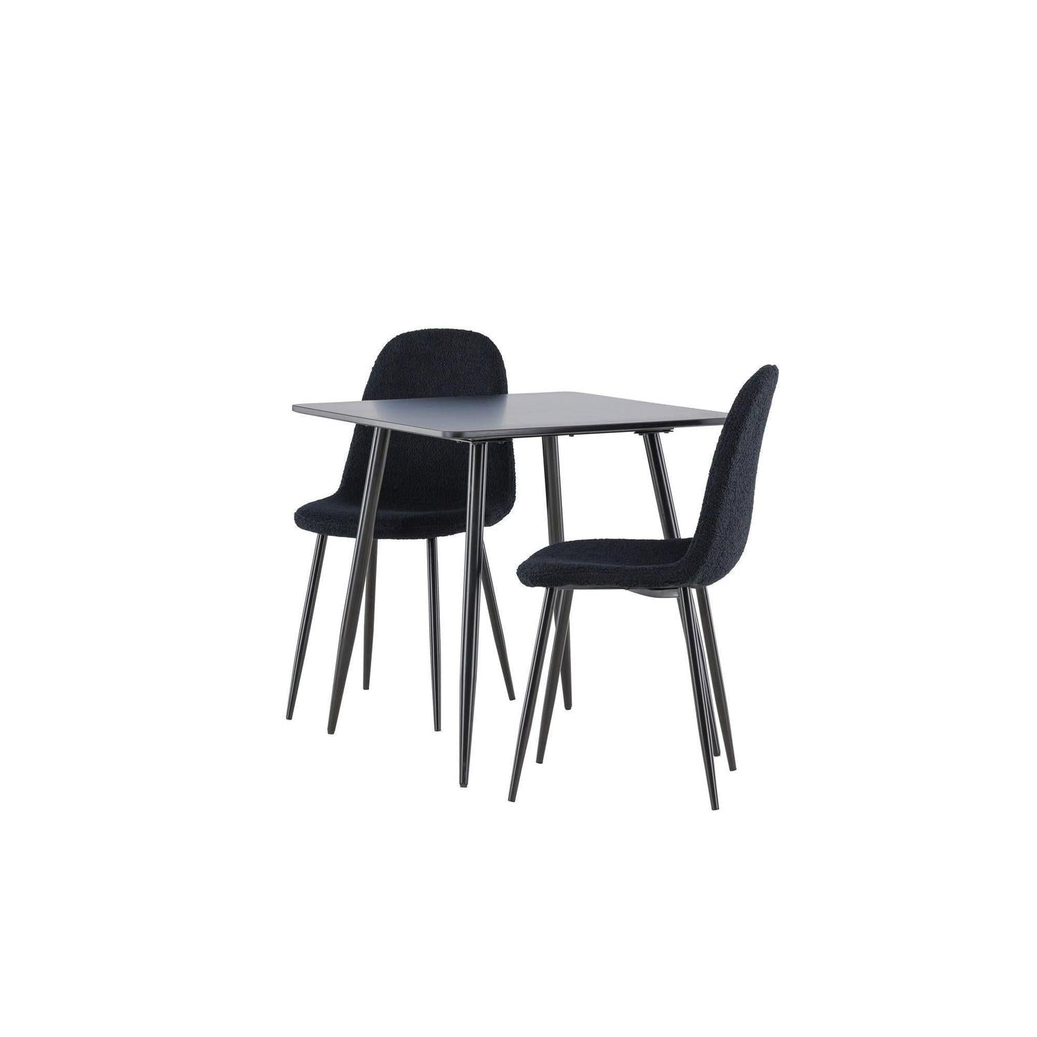 Essgruppe Esstisch Polar 75*75cm mit Stühlen Polar aus Teddy-Bouclé - Schwarz-Essgruppe Rechteckig-Venture Home-le canapé