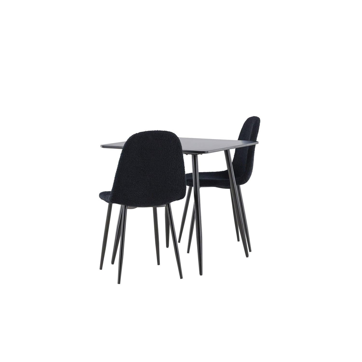 Essgruppe Esstisch Polar 75*75cm mit Stühlen Polar aus Teddy-Bouclé - Schwarz-Essgruppen Rechteckig-Venture Home-le canapé