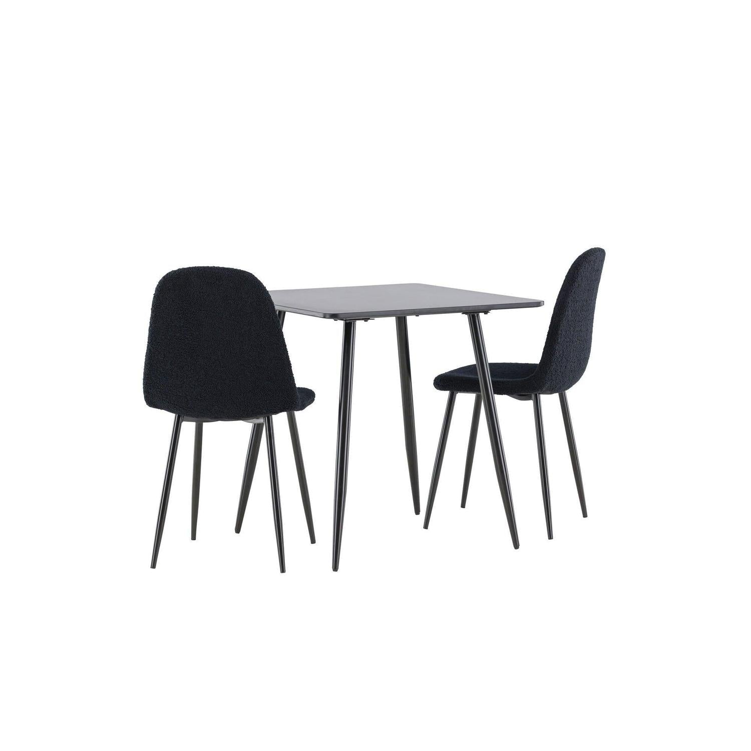 Essgruppe Esstisch Polar 75*75cm mit Stühlen Polar aus Teddy-Bouclé - Schwarz-Essgruppen Rechteckig-Venture Home-le canapé