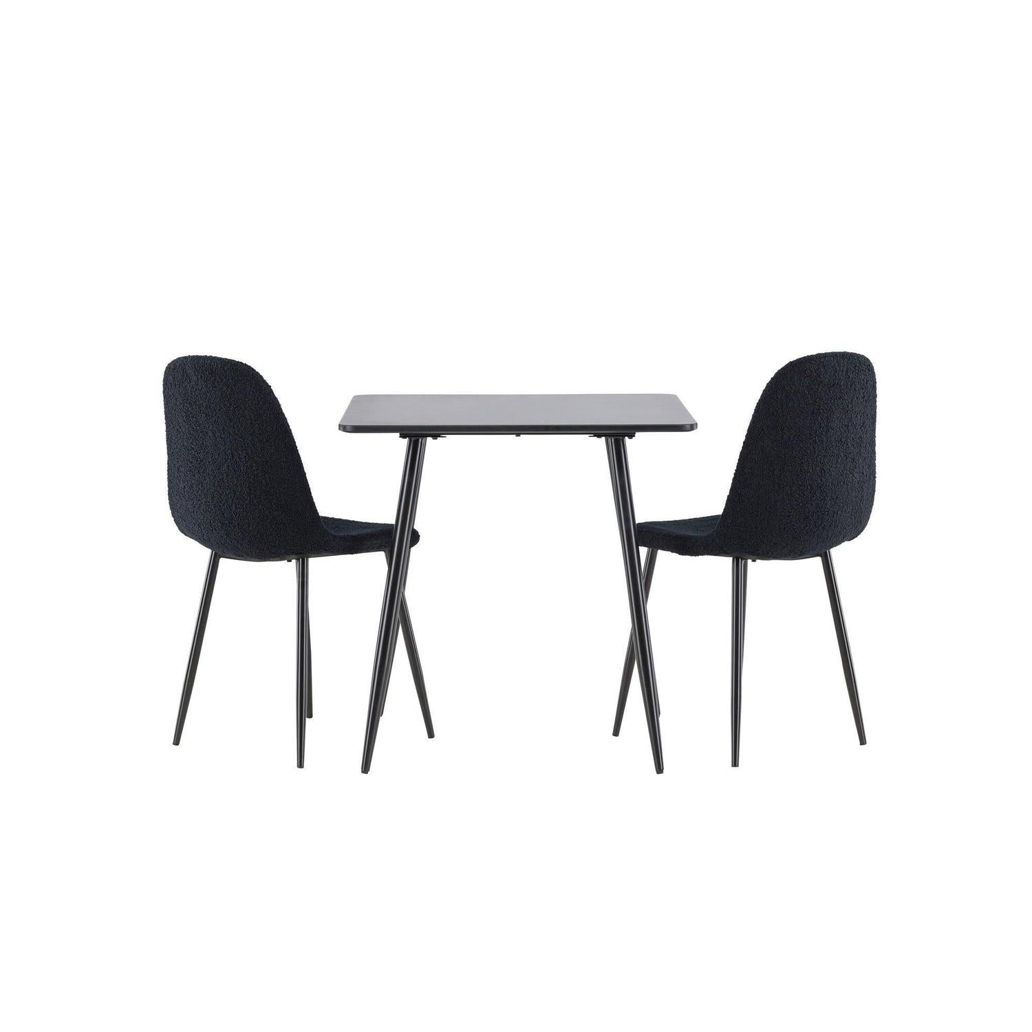 Essgruppe Esstisch Polar 75*75cm mit Stühlen Polar aus Teddy-Bouclé - Schwarz-Essgruppen Rechteckig-Venture Home-le canapé