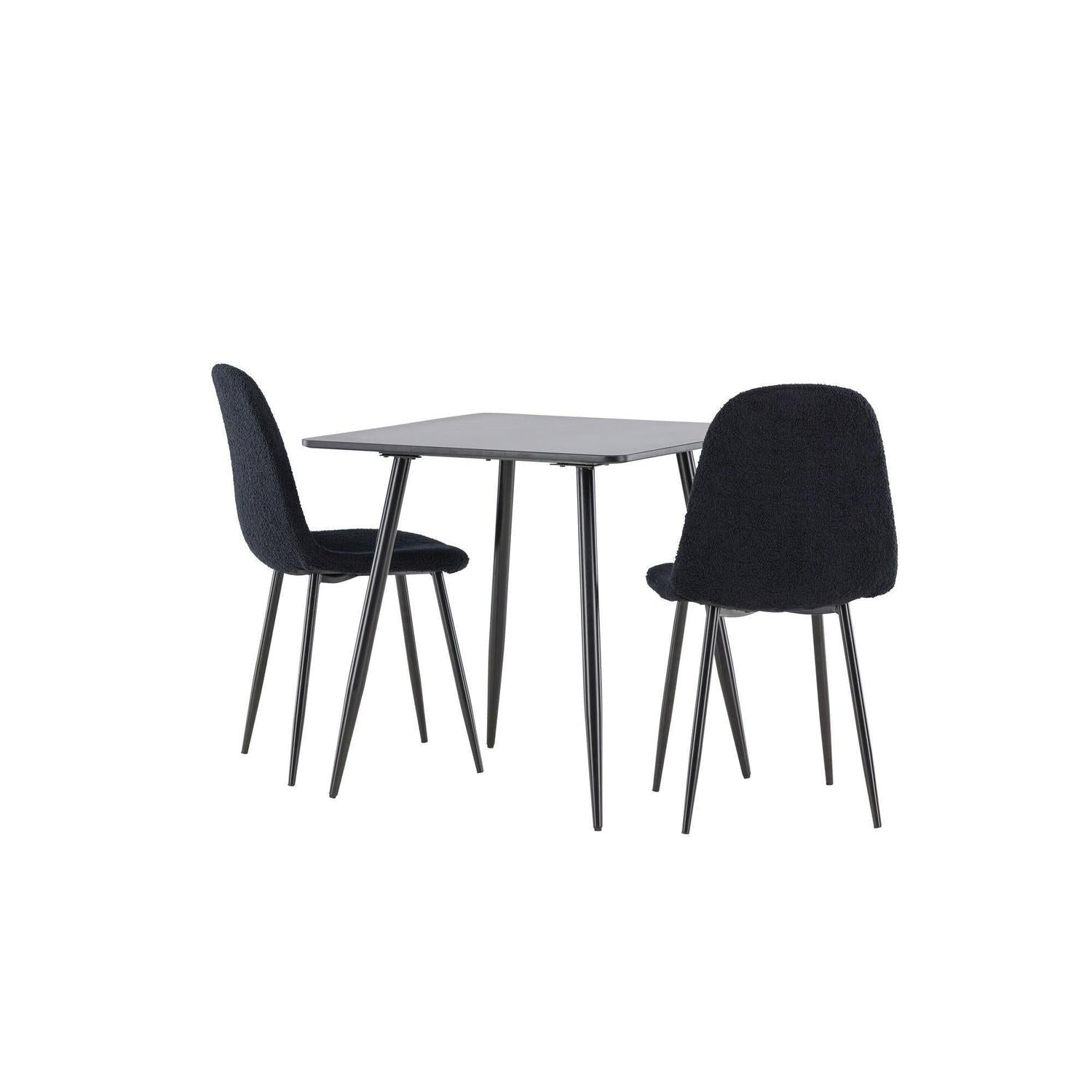 Essgruppe Esstisch Polar 75*75cm mit Stühlen Polar aus Teddy-Bouclé - Schwarz-Essgruppen Rechteckig-Venture Home-le canapé
