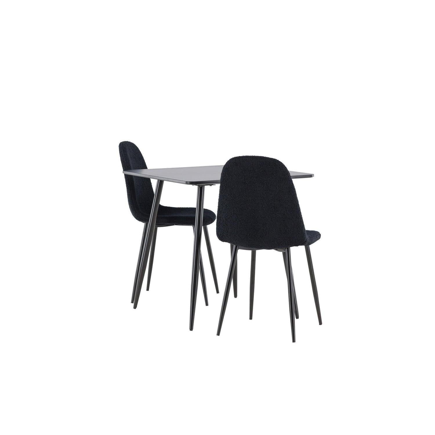 Essgruppe Esstisch Polar 75*75cm mit Stühlen Polar aus Teddy-Bouclé - Schwarz-Essgruppen Rechteckig-Venture Home-le canapé