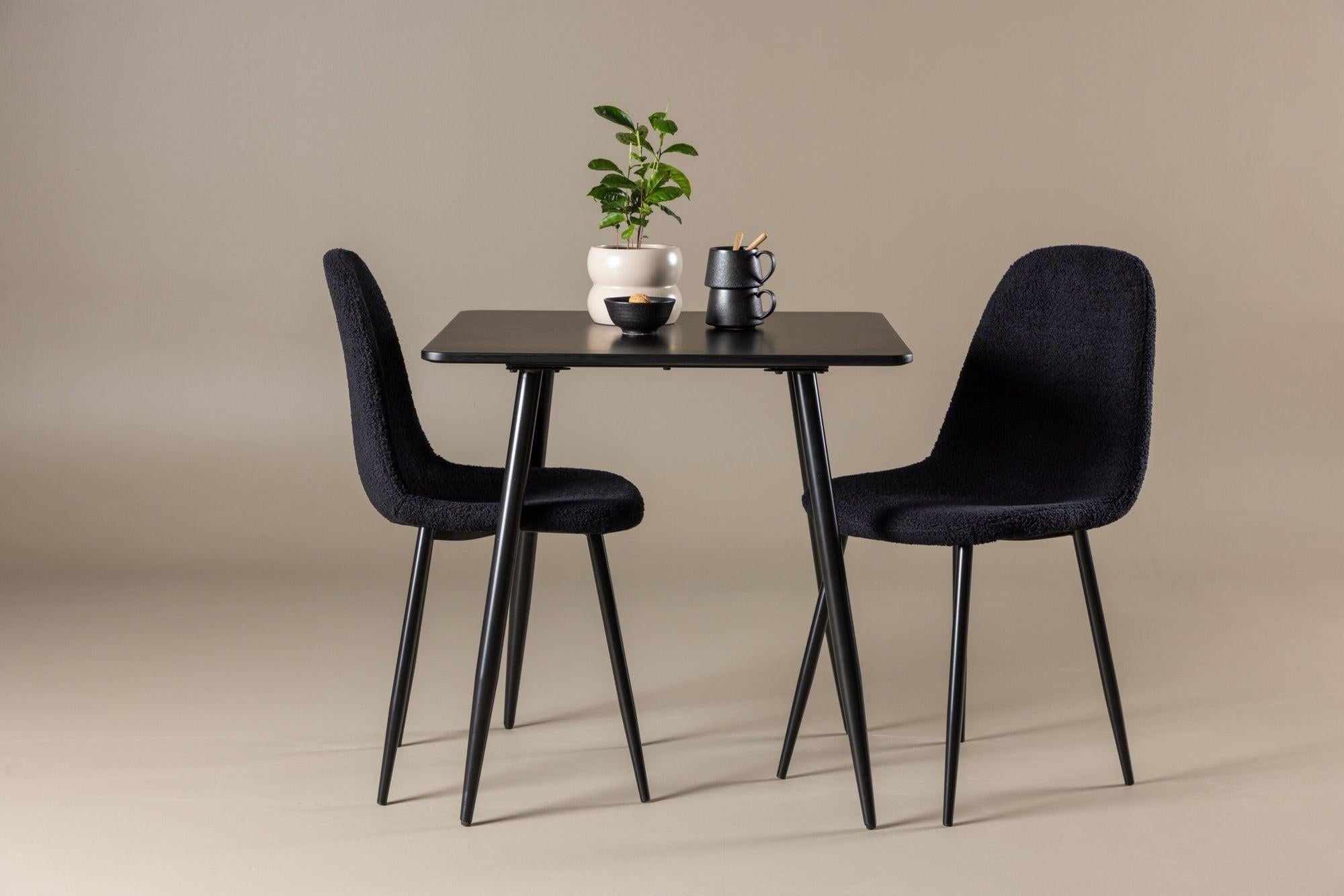 Essgruppe Esstisch Polar 75*75cm mit Stühlen Polar aus Teddy-Bouclé - Schwarz-Essgruppen Rechteckig-Venture Home-le canapé