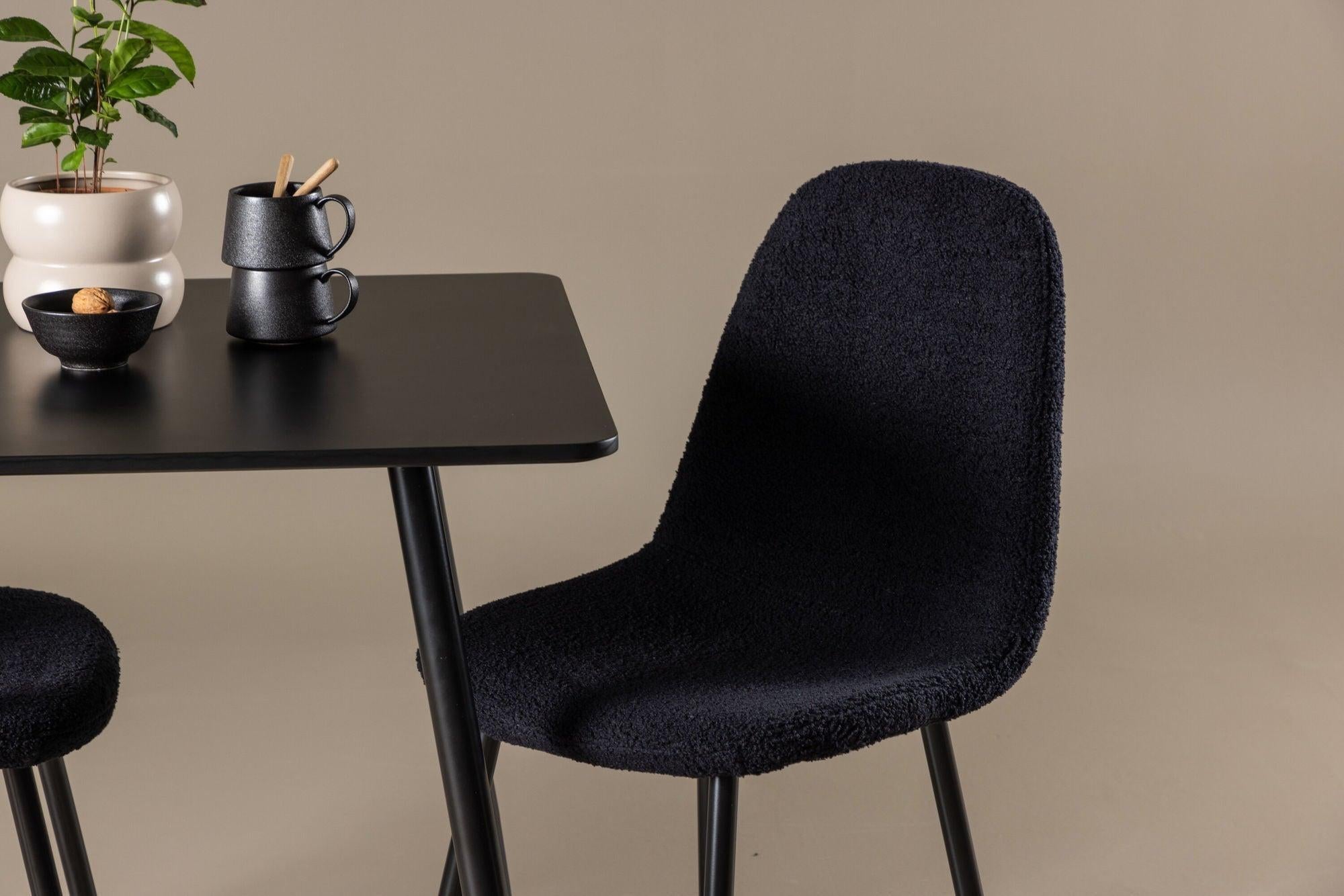 Essgruppe Esstisch Polar 75*75cm mit Stühlen Polar aus Teddy-Bouclé - Schwarz-Essgruppen Rechteckig-Venture Home-le canapé