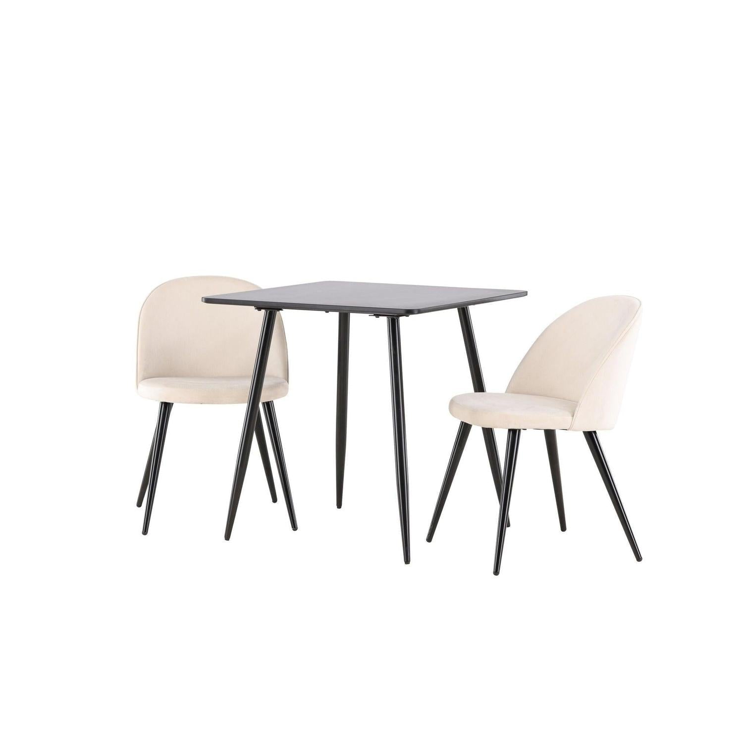 Essgruppe Esstisch Polar 75*75cm mit Stühlen Velvet aus Samt - Schwarz/Beige-Essgruppe Rechteckig-Venture Home-le canapé