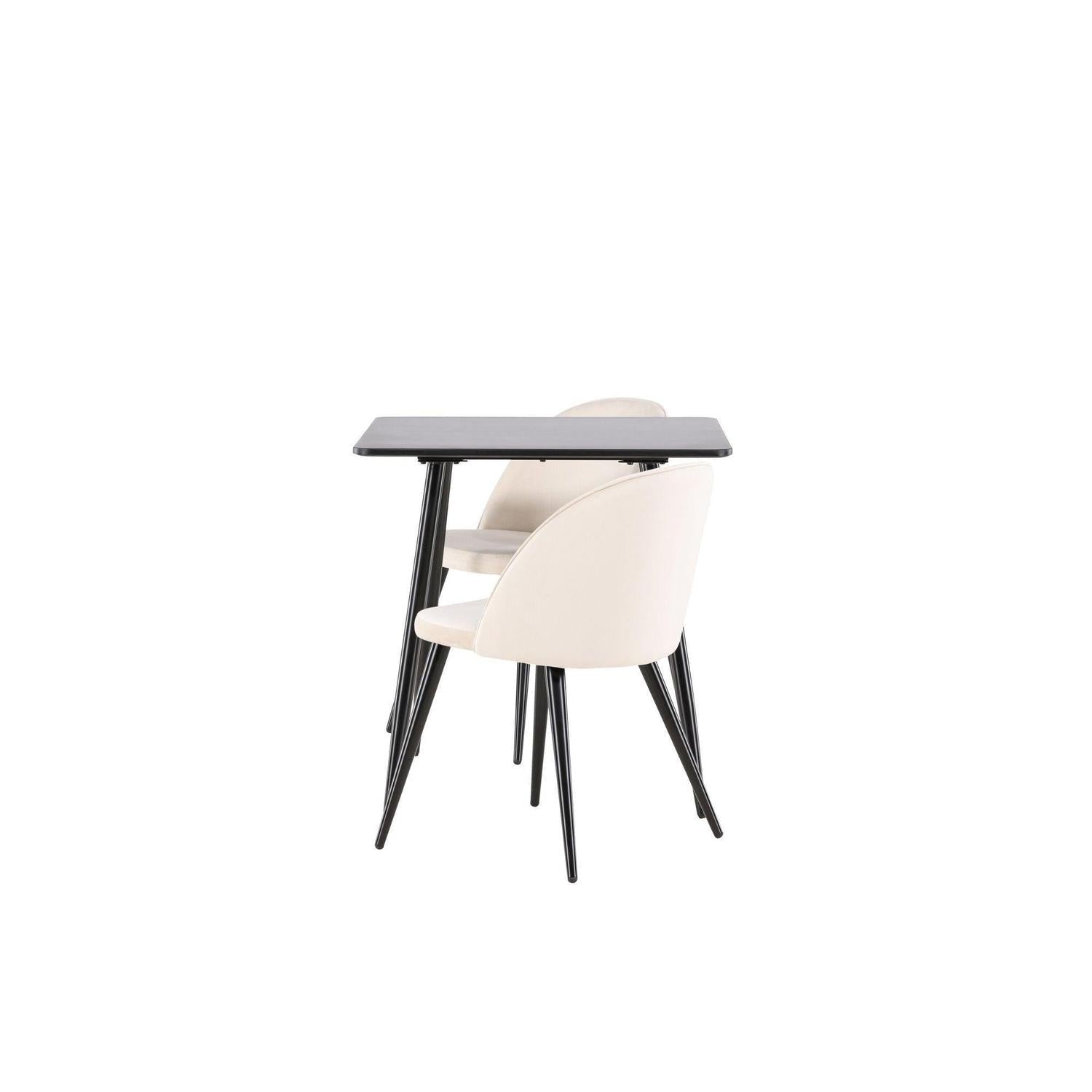 Essgruppe Esstisch Polar 75*75cm mit Stühlen Velvet aus Samt - Schwarz/Beige-Essgruppen Rechteckig-Venture Home-le canapé