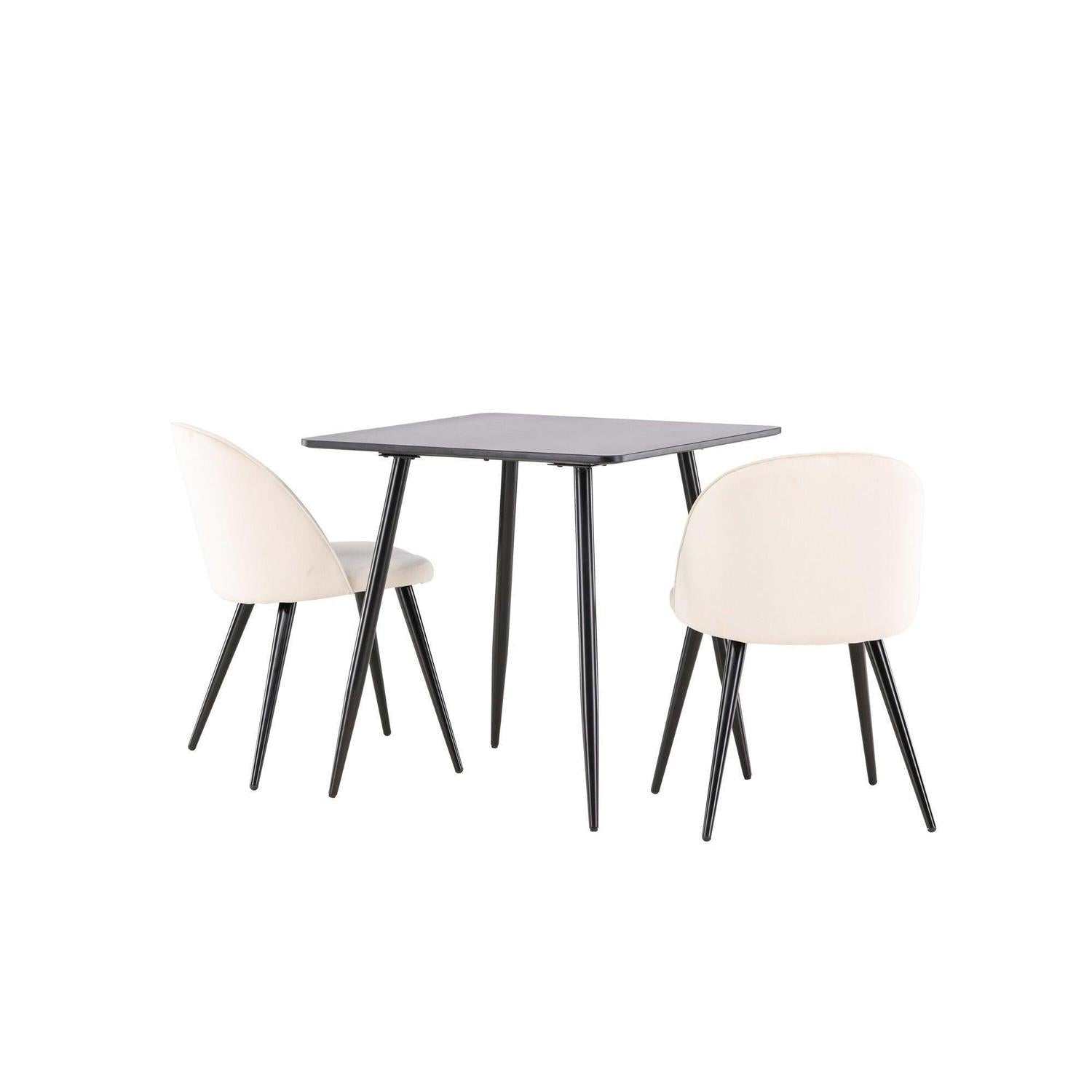 Essgruppe Esstisch Polar 75*75cm mit Stühlen Velvet aus Samt - Schwarz/Beige-Essgruppen Rechteckig-Venture Home-le canapé