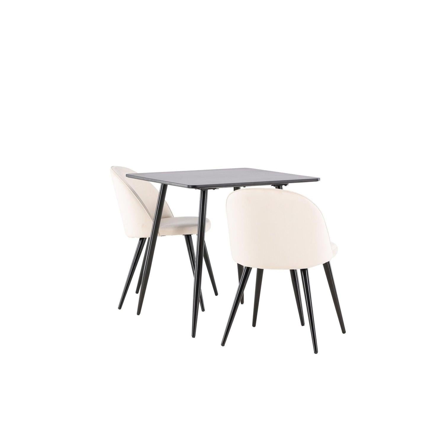 Essgruppe Esstisch Polar 75*75cm mit Stühlen Velvet aus Samt - Schwarz/Beige-Essgruppen Rechteckig-Venture Home-le canapé