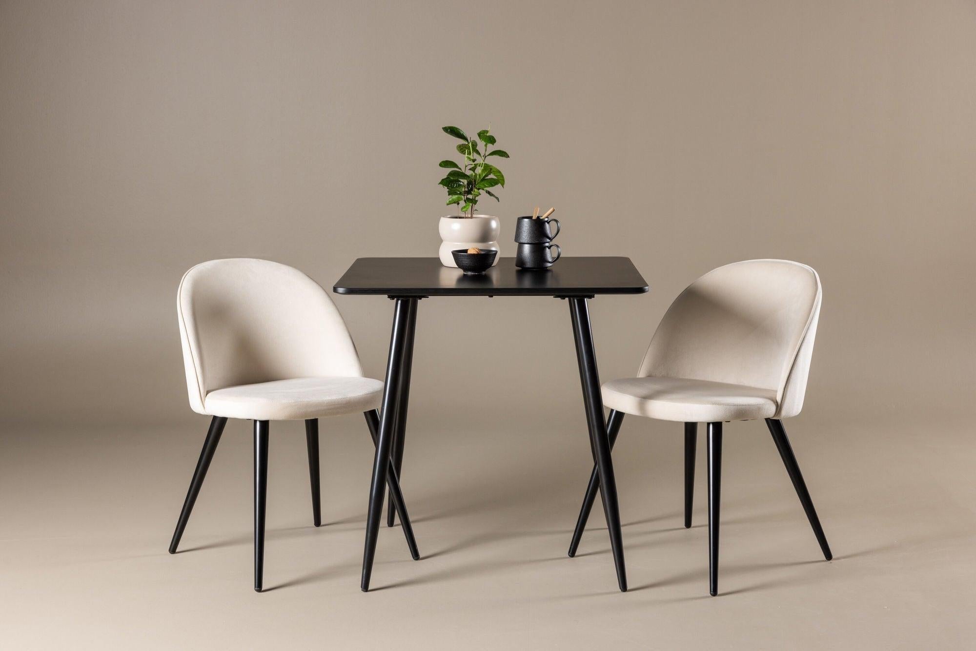 Essgruppe Esstisch Polar 75*75cm mit Stühlen Velvet aus Samt - Schwarz/Beige-Essgruppen Rechteckig-Venture Home-le canapé