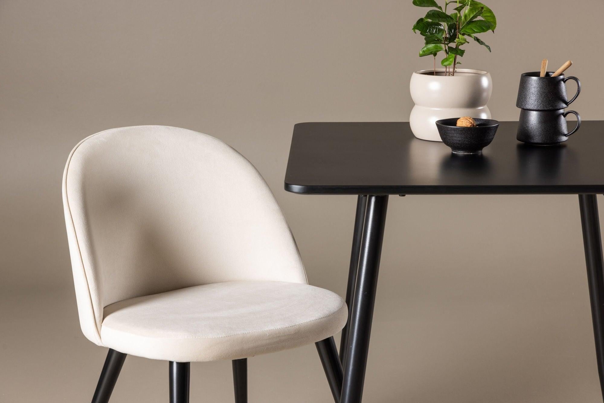 Essgruppe Esstisch Polar 75*75cm mit Stühlen Velvet aus Samt - Schwarz/Beige-Essgruppen Rechteckig-Venture Home-le canapé