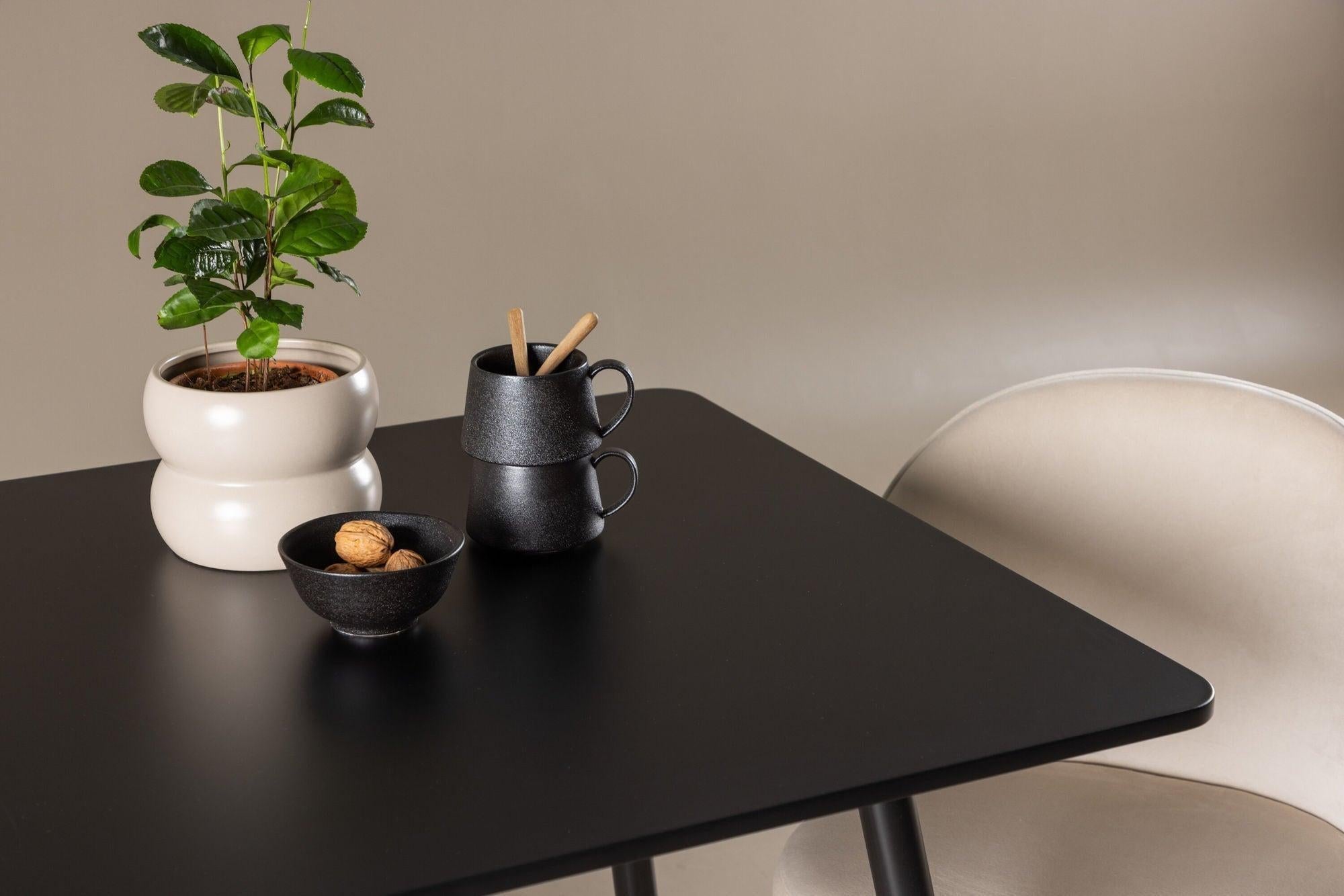Essgruppe Esstisch Polar 75*75cm mit Stühlen Velvet aus Samt - Schwarz/Beige-Essgruppen Rechteckig-Venture Home-le canapé