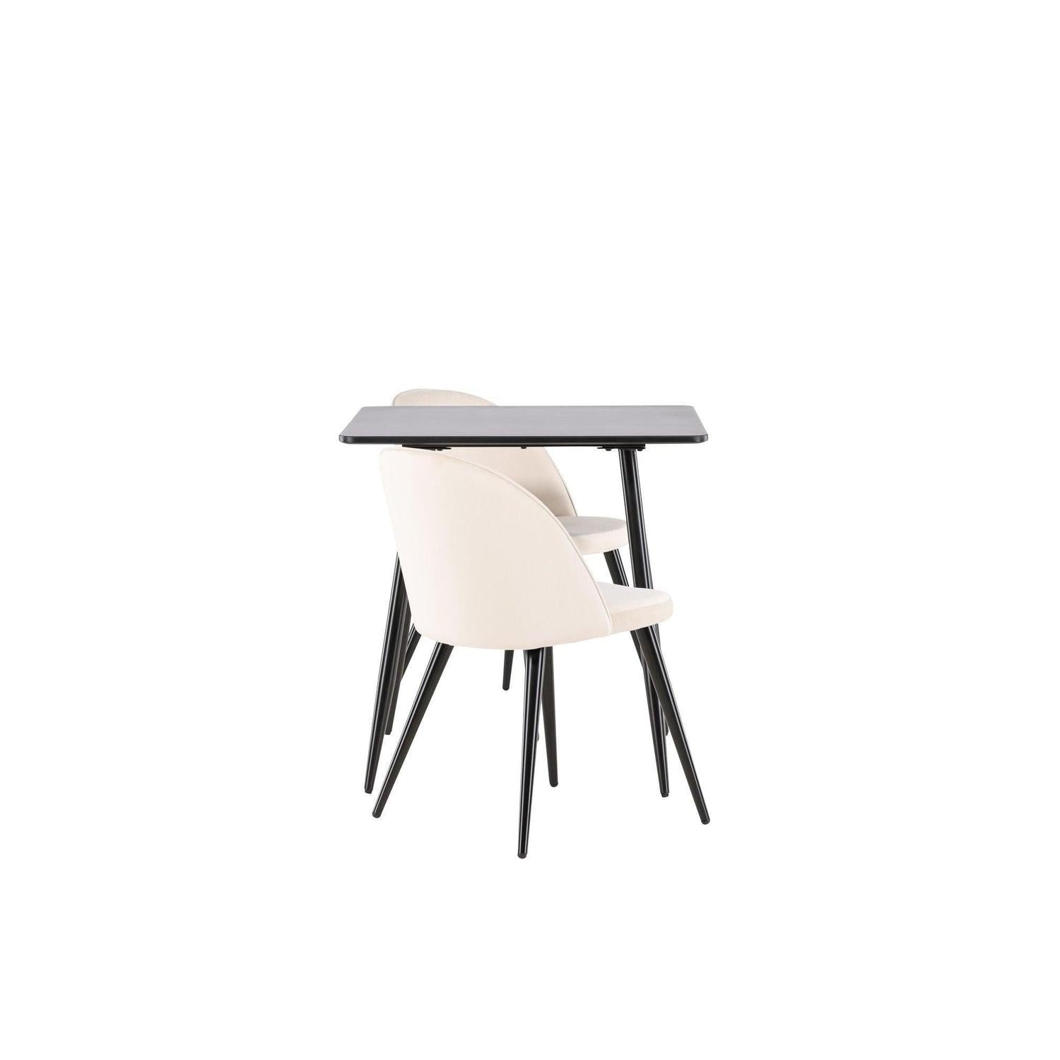 Essgruppe Esstisch Polar 75*75cm mit Stühlen Velvet aus Samt - Schwarz/Beige-Essgruppen Rechteckig-Venture Home-le canapé