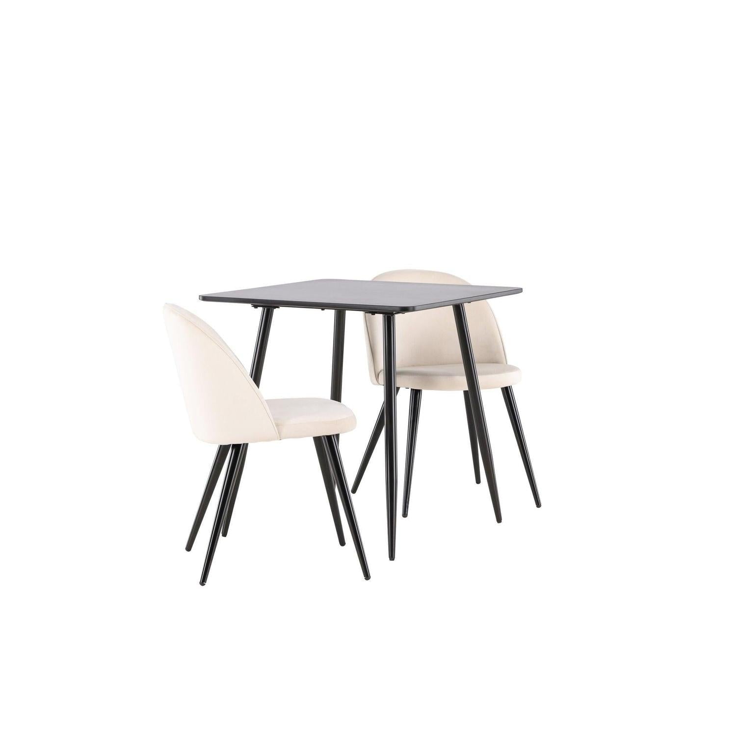 Essgruppe Esstisch Polar 75*75cm mit Stühlen Velvet aus Samt - Schwarz/Beige-Essgruppen Rechteckig-Venture Home-le canapé