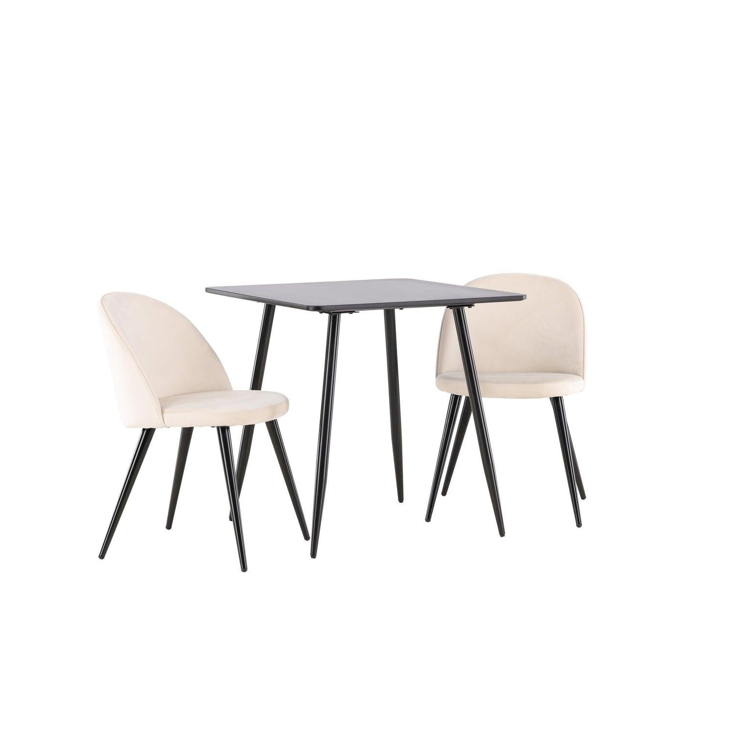 Essgruppe Esstisch Polar 75*75cm mit Stühlen Velvet aus Samt - Schwarz/Beige-Essgruppen Rechteckig-Venture Home-le canapé