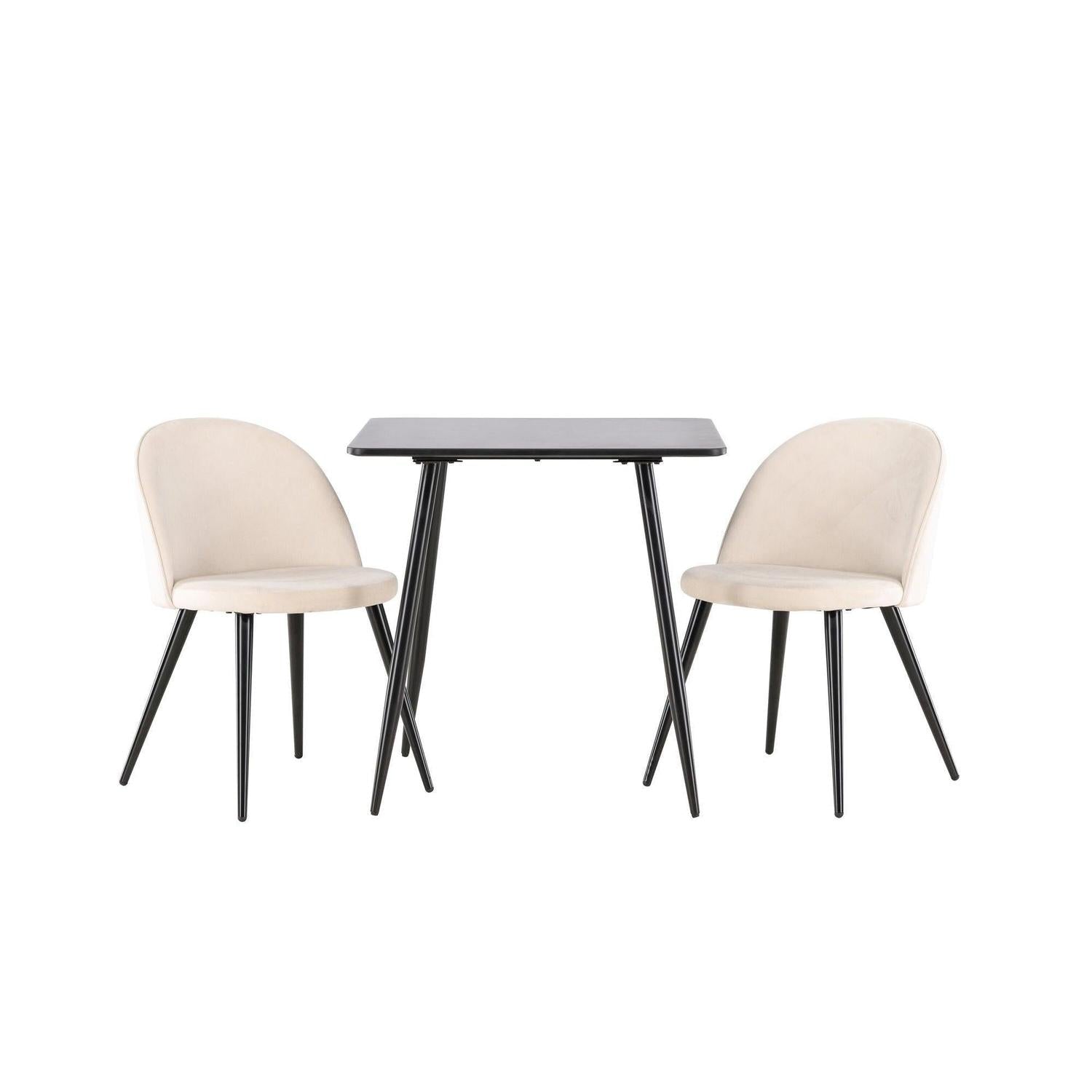 Essgruppe Esstisch Polar 75*75cm mit Stühlen Velvet aus Samt - Schwarz/Beige-Essgruppen Rechteckig-Venture Home-le canapé