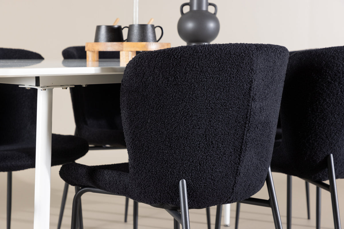 Essgruppe Esstisch Silar 180*90cm mit Stühlen Modesto aus Teddy-Boucle-Essgruppen-Venture Home-le canapé