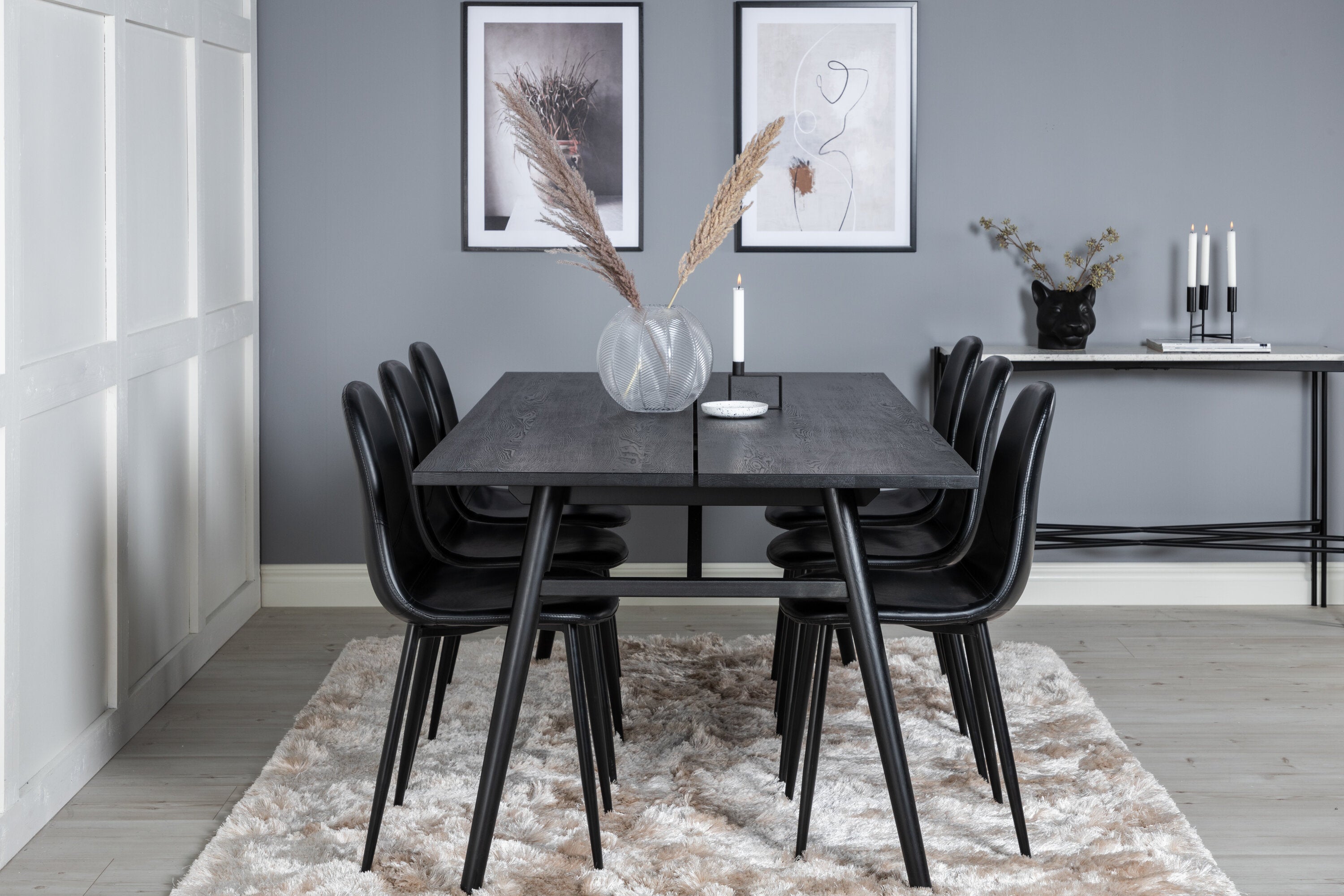 Essgruppe Esstisch Sleek 195 x 95 cm mit Stühlen Polar - Schwarz-Essgruppen-Venture Home-le canapé