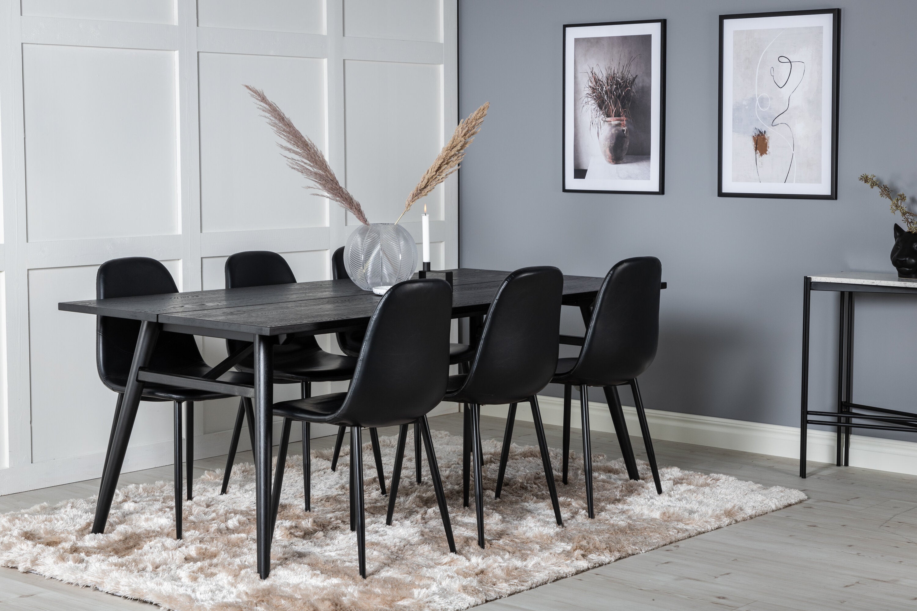 Essgruppe Esstisch Sleek 195 x 95 cm mit Stühlen Polar - Schwarz-Essgruppen-Venture Home-le canapé