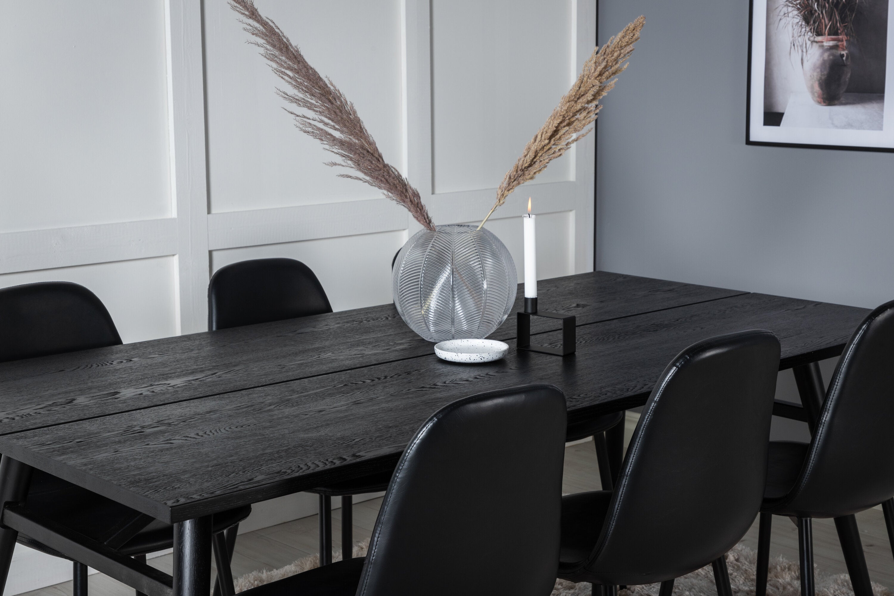 Essgruppe Esstisch Sleek 195 x 95 cm mit Stühlen Polar - Schwarz-Essgruppen-Venture Home-le canapé
