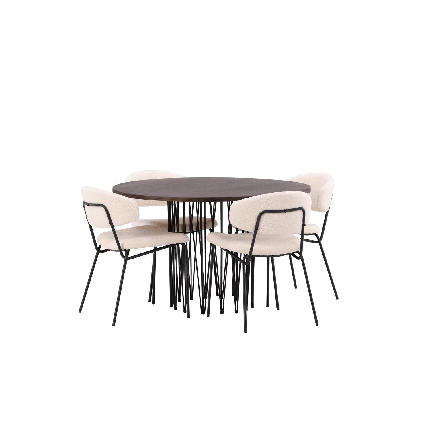 Essgruppe Esstisch Stone ⌀120cm mit Stühlen Chico - Weiß-Essgruppen-Venture Home-le canapé