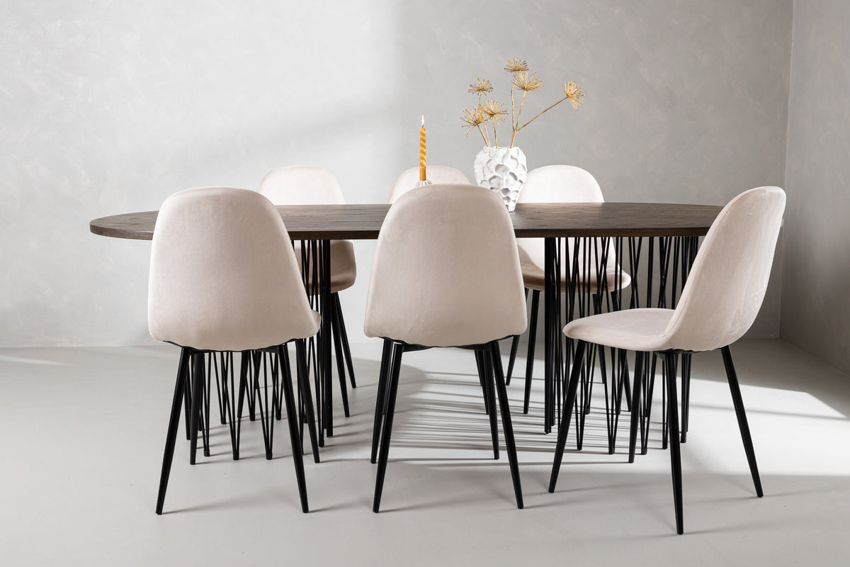 Essgruppe Esstisch Stone 220*100cm mit Stühlen Polar aus Samt-Essgruppen-Venture Home-le canapé
