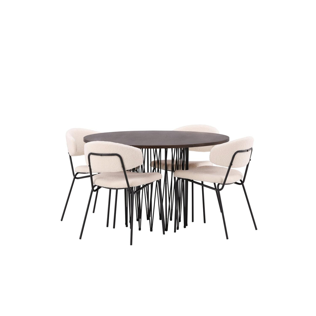 Essgruppe Esstisch Stone Ø120cm mit Stühlen Chico aus Teddy-Boucle-Essgruppen-Venture Home-le canapé