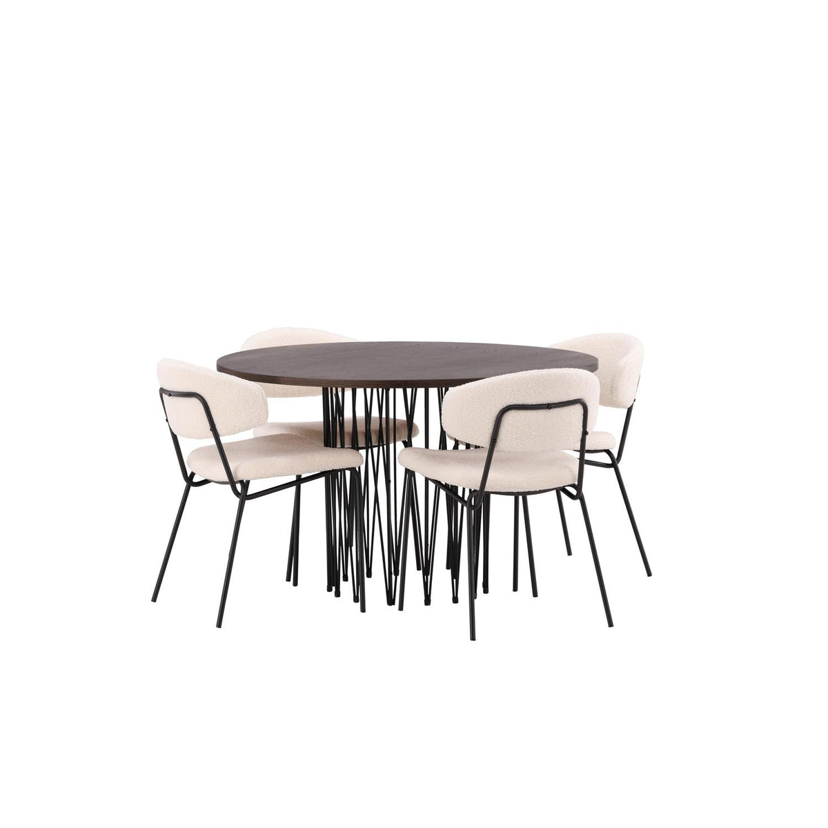 Essgruppe Esstisch Stone Ø120cm mit Stühlen Chico aus Teddy-Boucle-Essgruppen-Venture Home-le canapé