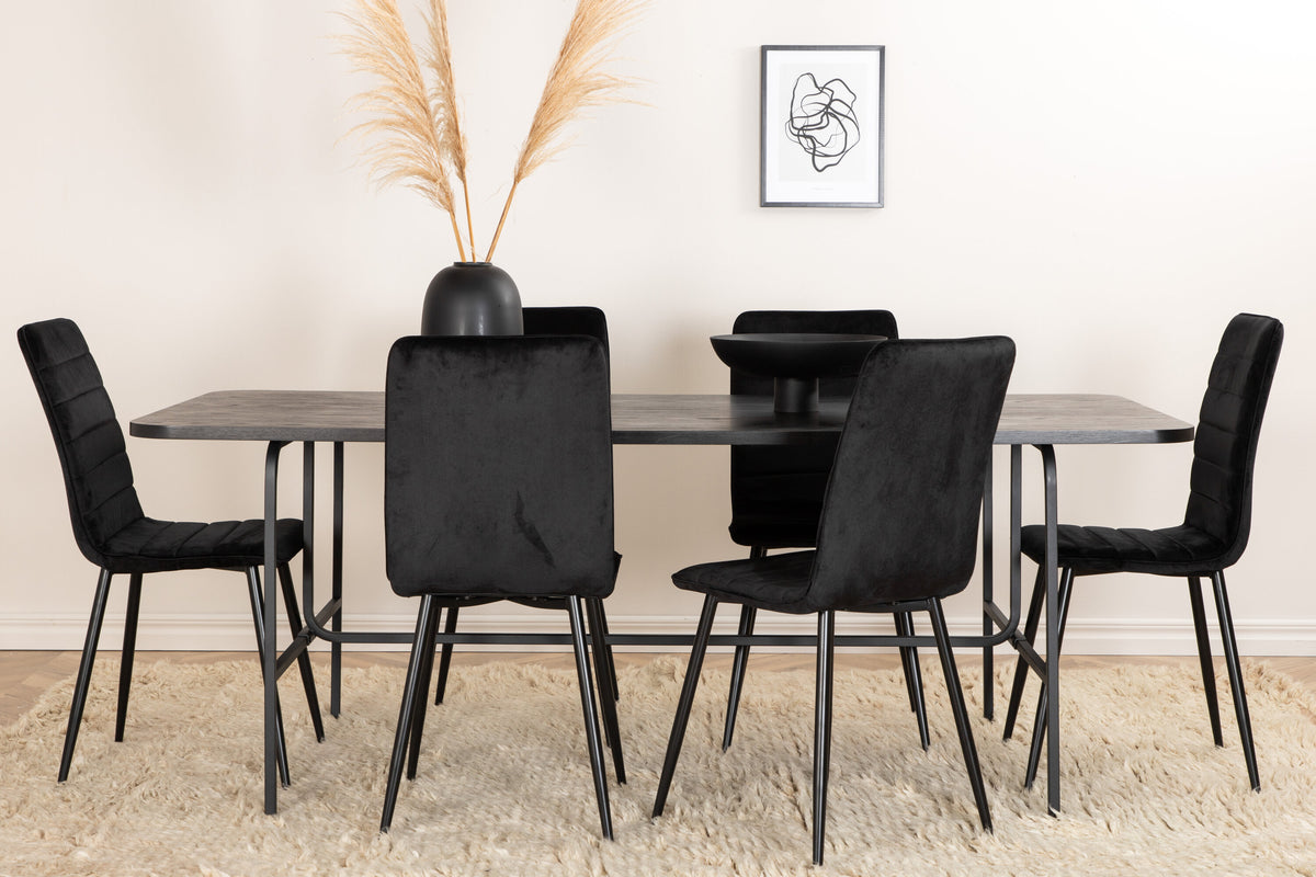 Essgruppe Esstisch Uno 200*90cm mit Stühlen Windu aus Samt-Essgruppen-Venture Home-le canapé