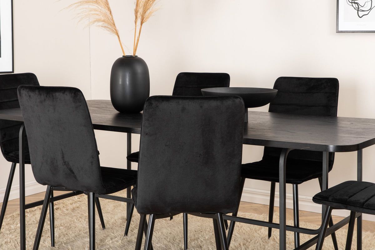 Essgruppe Esstisch Uno 200*90cm mit Stühlen Windu aus Samt-Essgruppen-Venture Home-le canapé