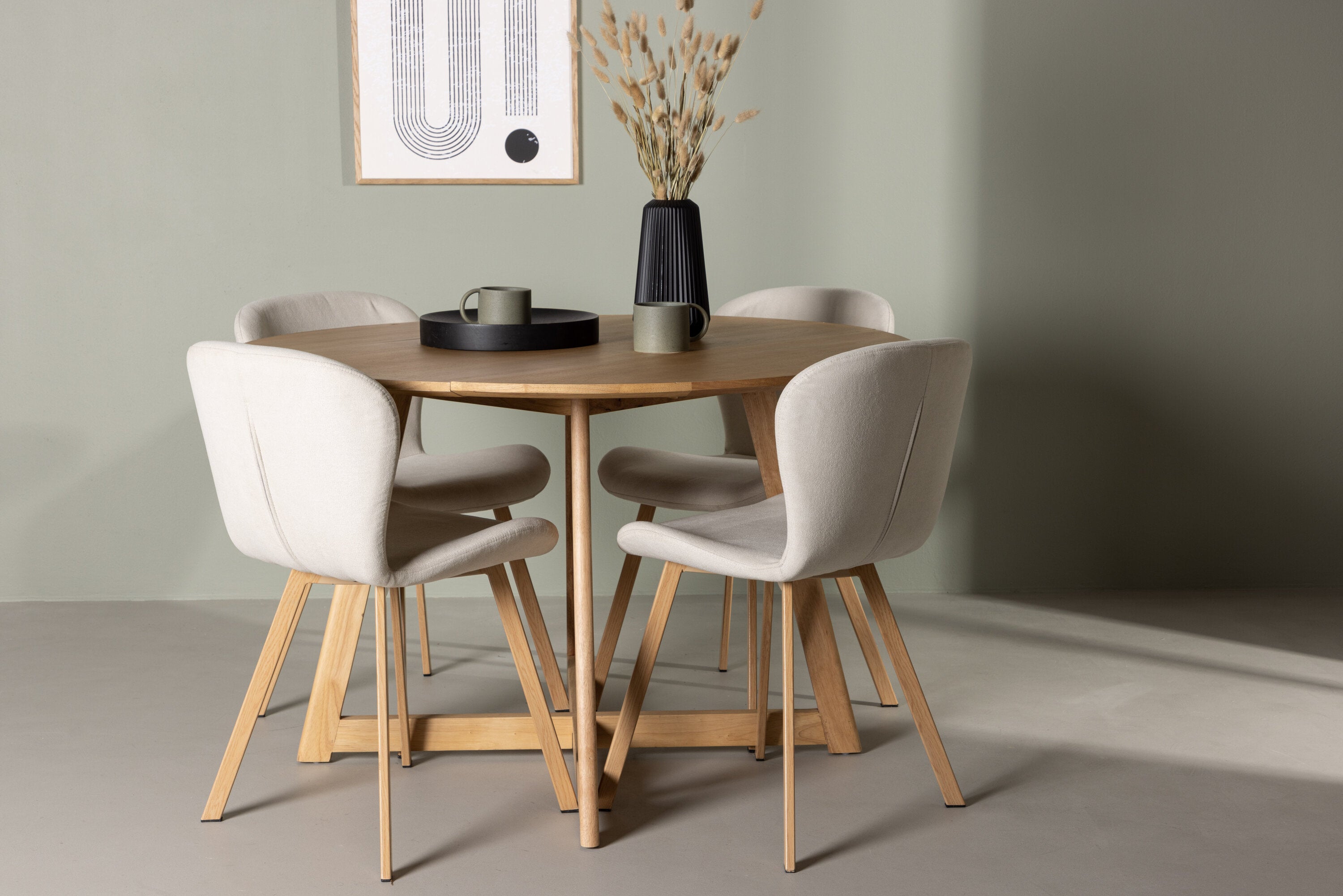 Essgruppe Esstisch Yakidon ⌀120cm mit Stühlen Lilja - Beige-Essgruppen-Venture Home-le canapé