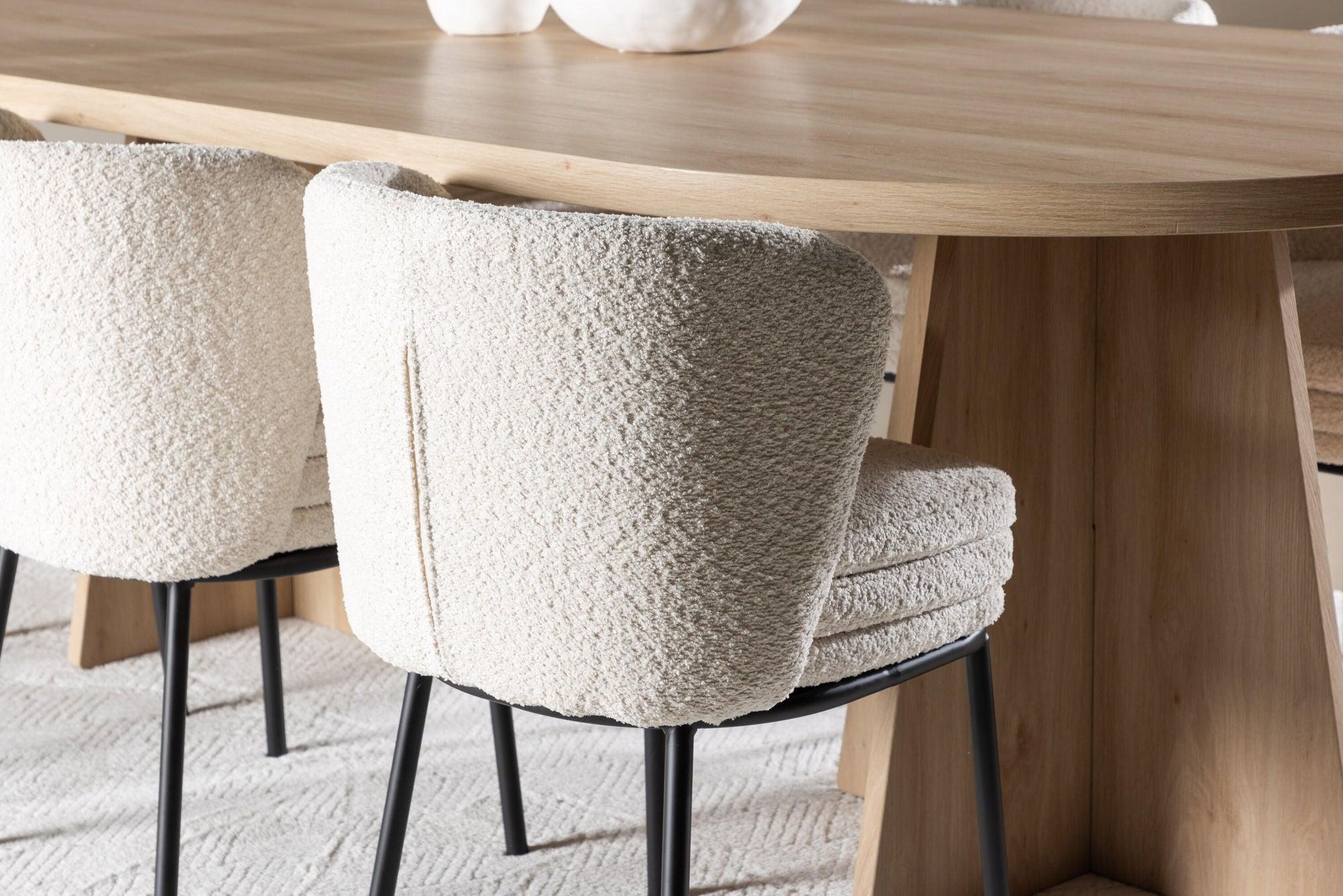 Essgruppe Tisch Bootcut 230*115cm mit Stühlen Agnes aus Teddy-Bouclé-Essgruppe Oval-Venture Home-le canapé