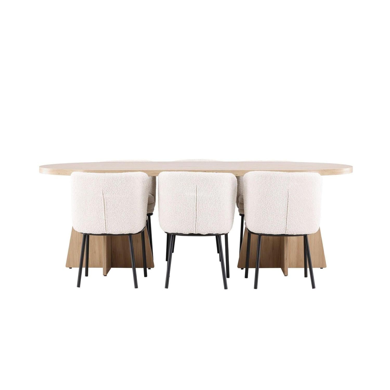 Essgruppe Tisch Bootcut 230*115cm mit Stühlen Agnes aus Teddy-Bouclé-Essgruppen Oval-Venture Home-le canapé