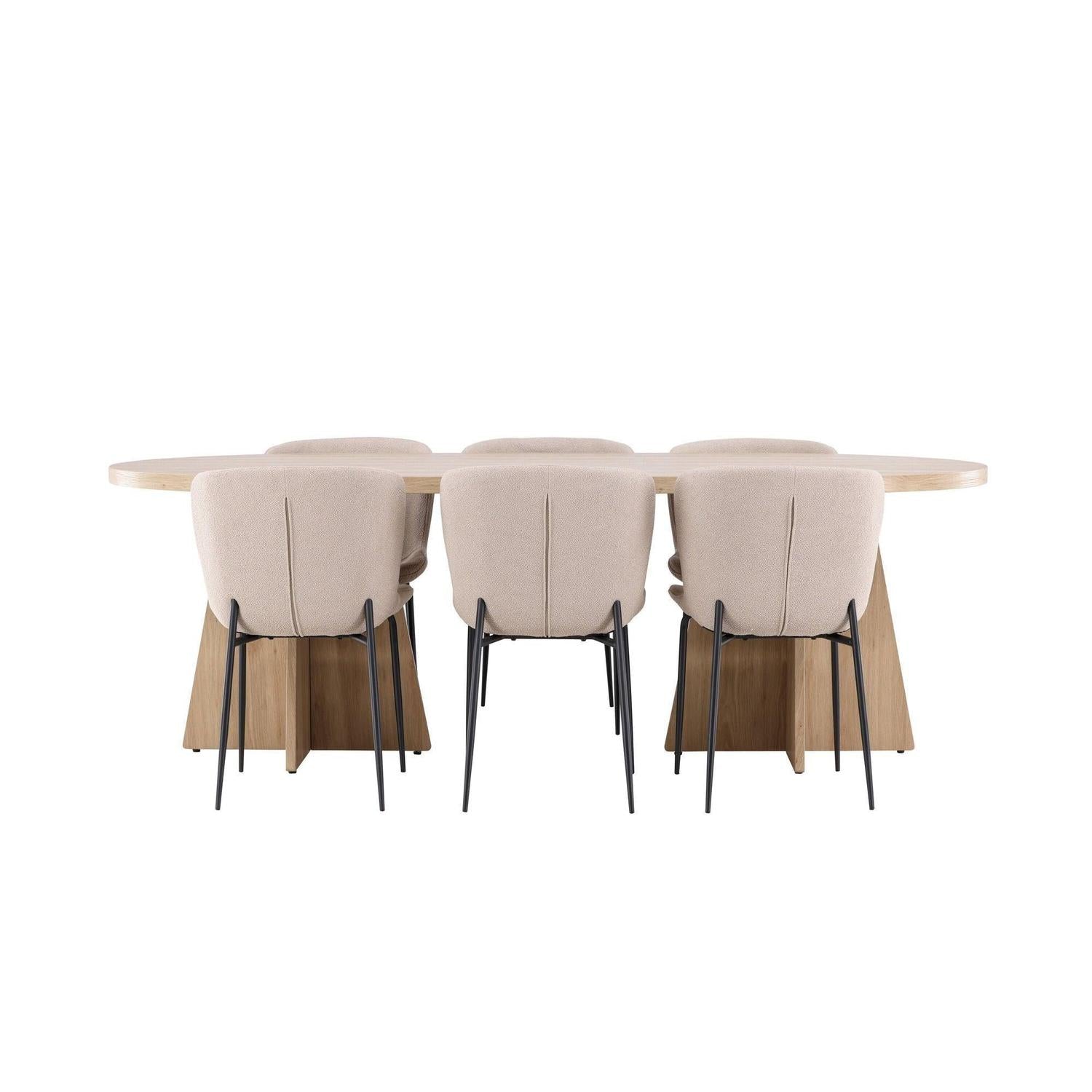 Essgruppe Tisch Bootcut 230*115cm mit Stühlen Modesto aus Teddy-Bouclé - Hellbraun/Beige-Essgruppen Oval-Venture Home-le canapé