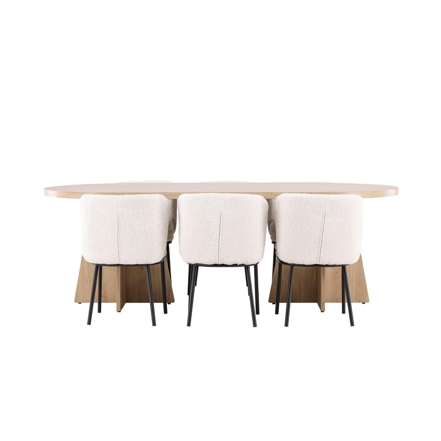 Essgruppe Tisch Bootcut 230*115cm mit Stühlen Agnes aus Teddy - BoucléEssgruppe Oval