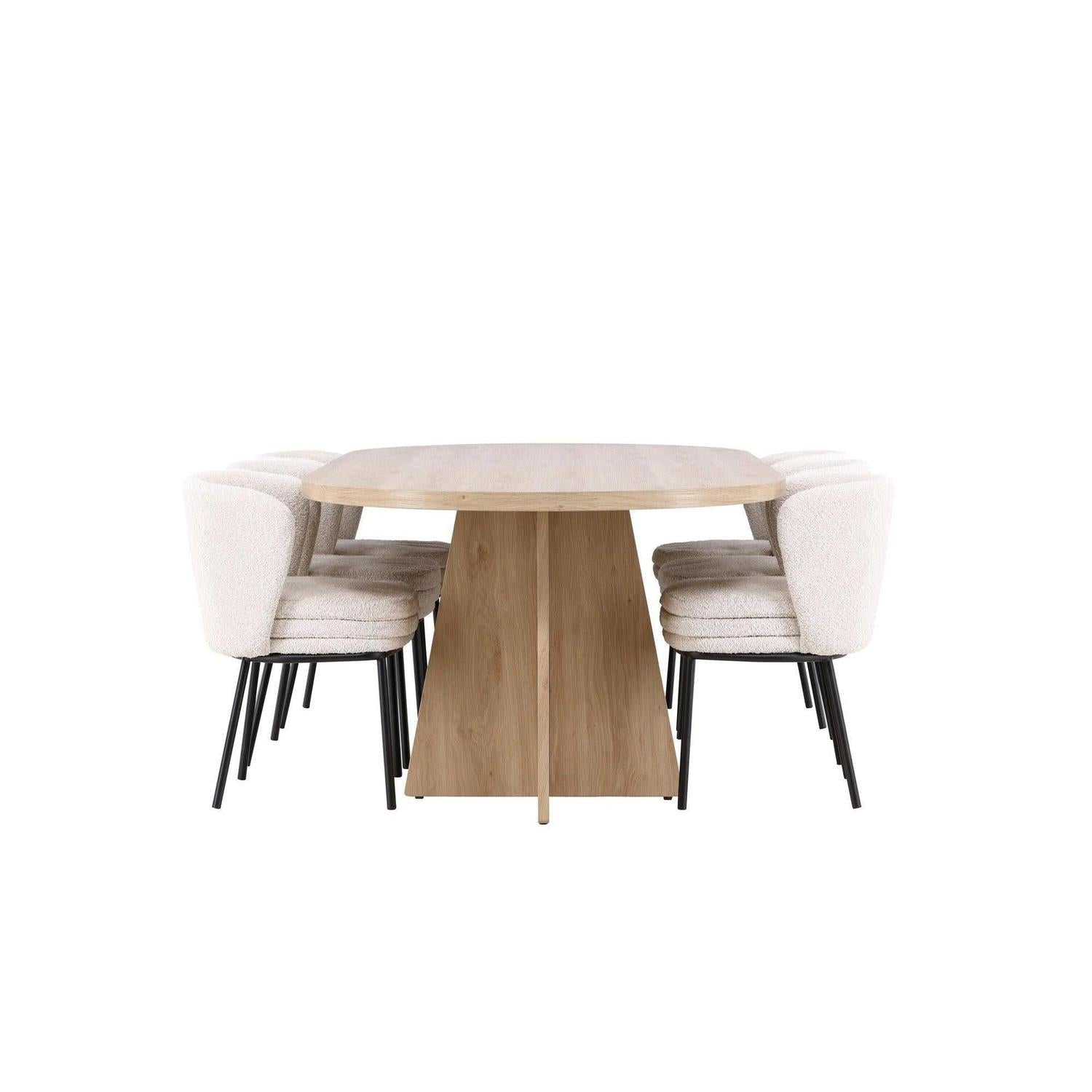 Essgruppe Tisch Bootcut 230*115cm mit Stühlen Agnes aus Teddy - BoucléEssgruppe Oval