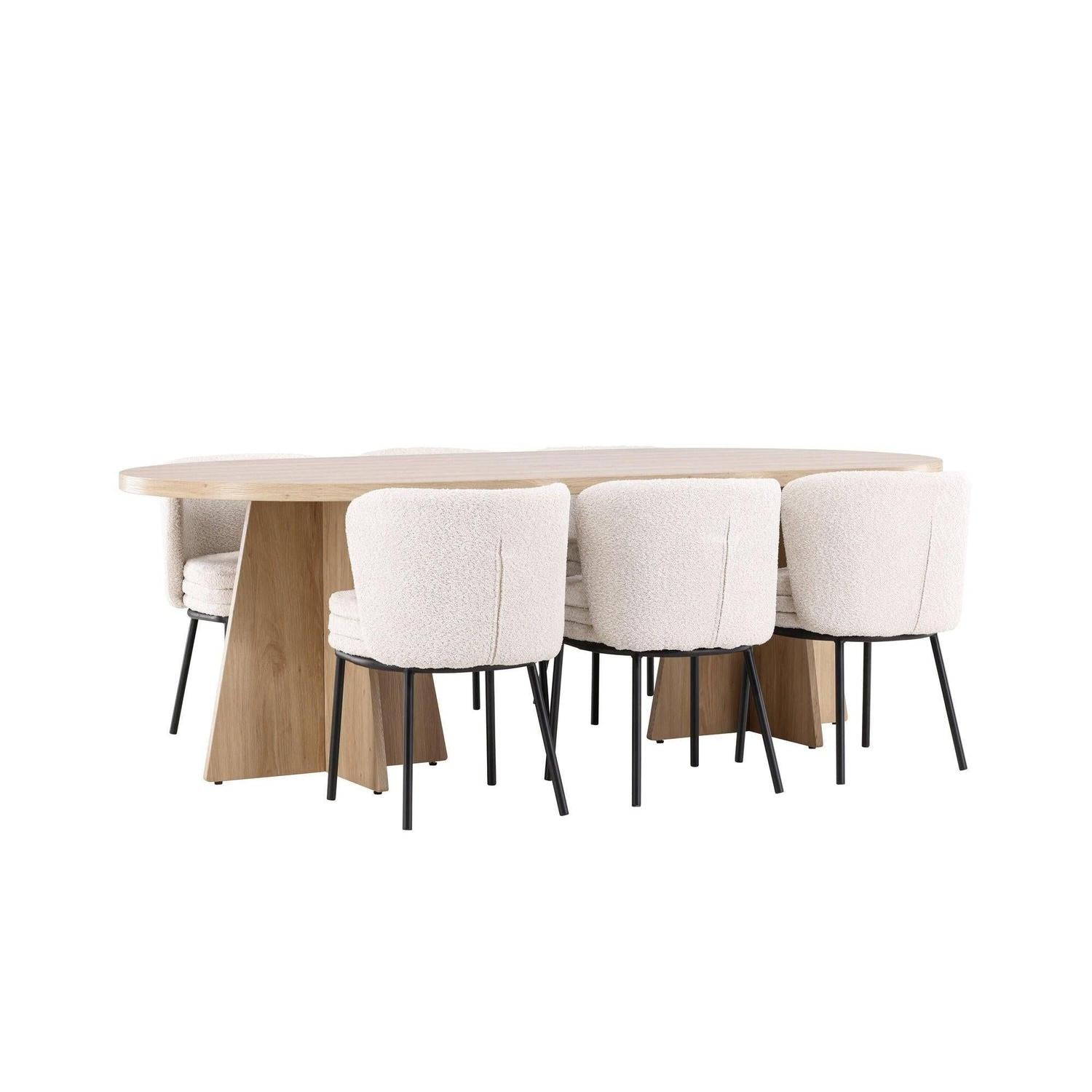 Essgruppe Tisch Bootcut 230*115cm mit Stühlen Agnes aus Teddy - BoucléEssgruppe Oval