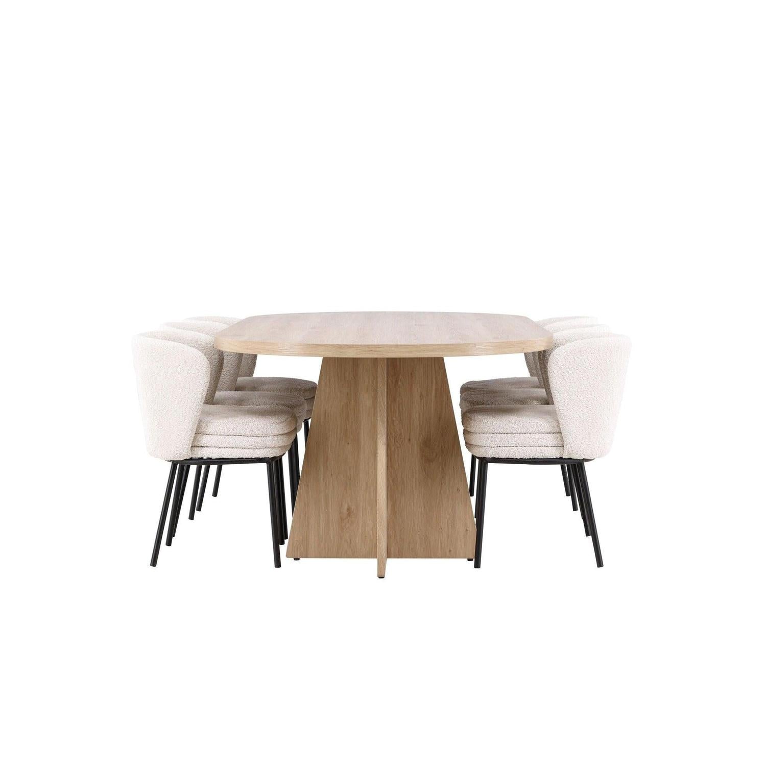 Essgruppe Tisch Bootcut 230*115cm mit Stühlen Agnes aus Teddy - BoucléEssgruppe Oval
