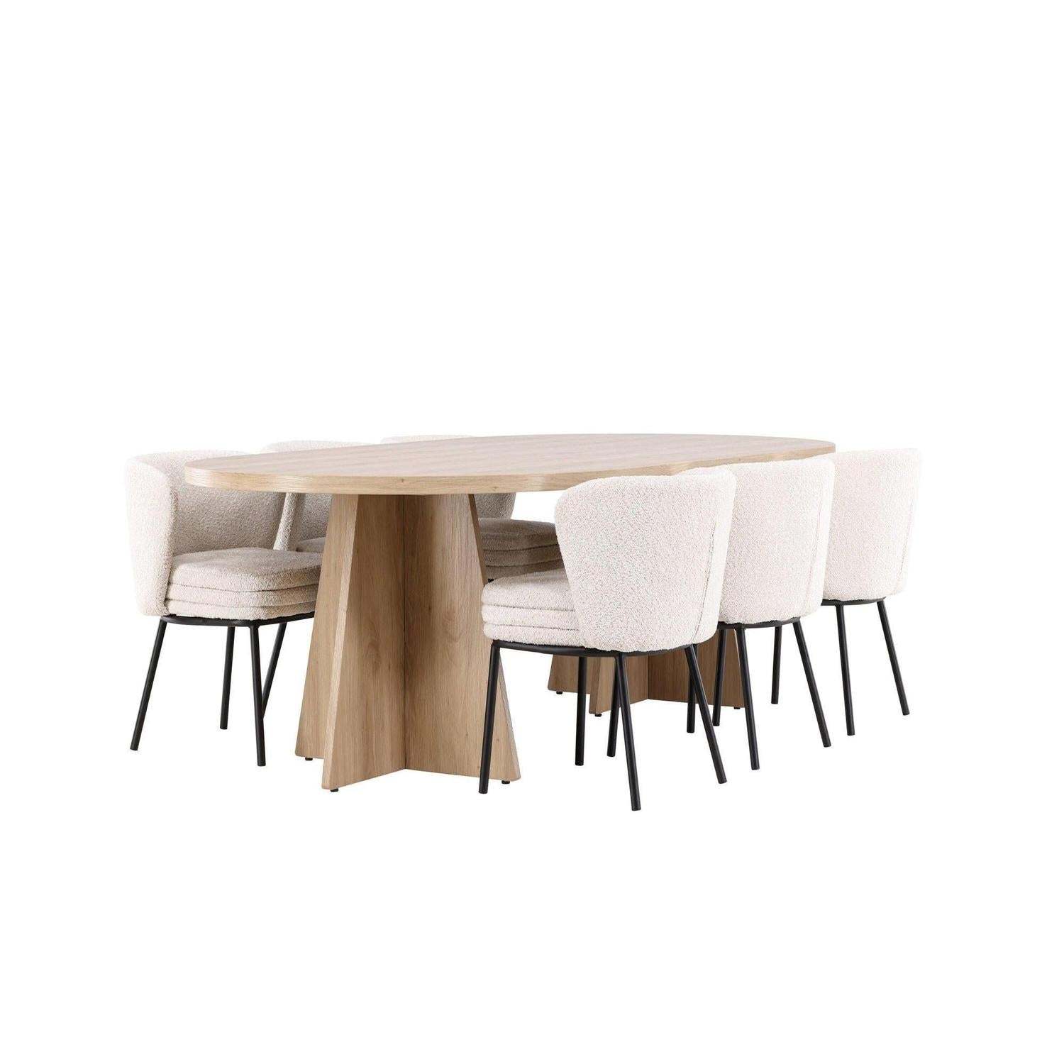 Essgruppe Tisch Bootcut 230*115cm mit Stühlen Agnes aus Teddy - BoucléEssgruppe Oval