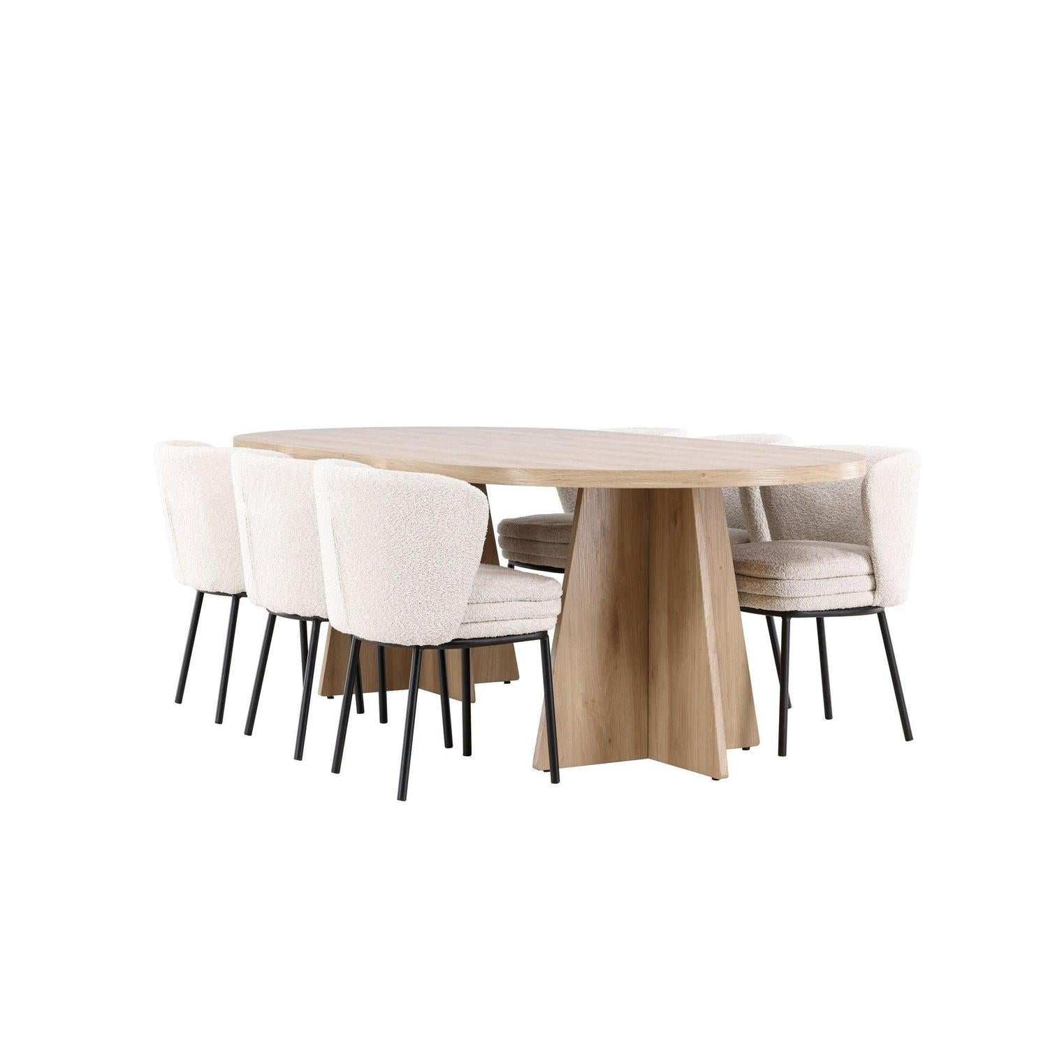 Essgruppe Tisch Bootcut 230*115cm mit Stühlen Agnes aus Teddy - BoucléEssgruppe Oval
