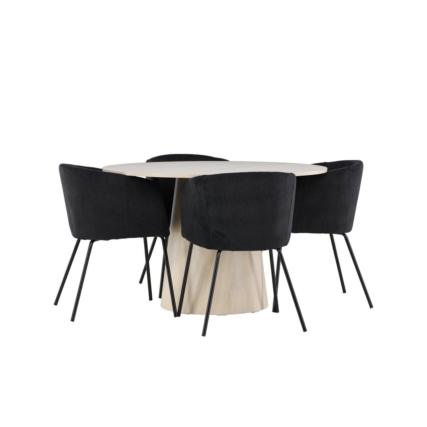 Essgruppe Tisch Lanzo Ø120cm mit Stühlen Berit aus Kord - Beige/Schwarz-Essgruppen Rund-Venture Home-le canapé