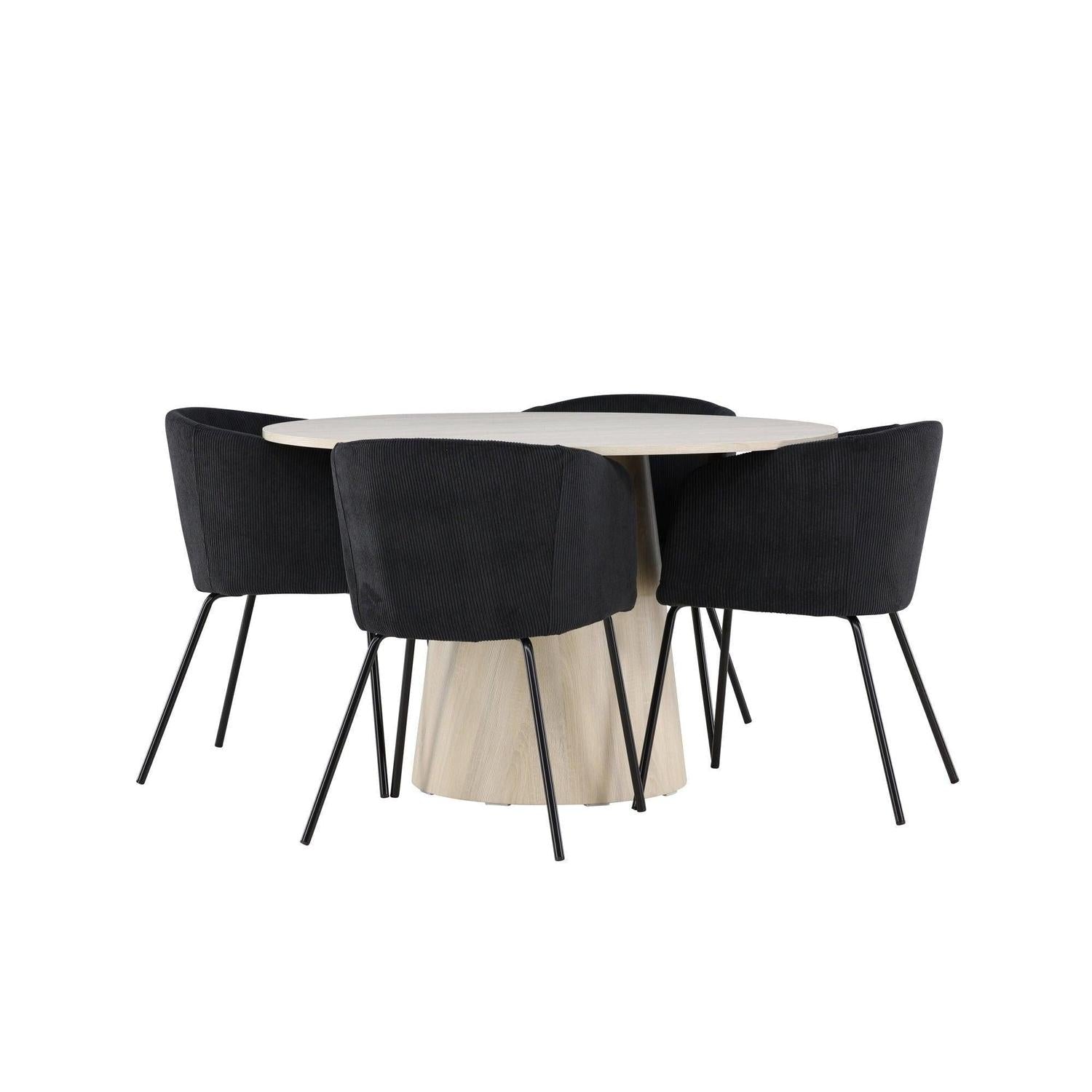 Essgruppe Tisch Lanzo Ø120cm mit Stühlen Berit aus Kord - Beige/Schwarz-Essgruppen Rund-Venture Home-le canapé