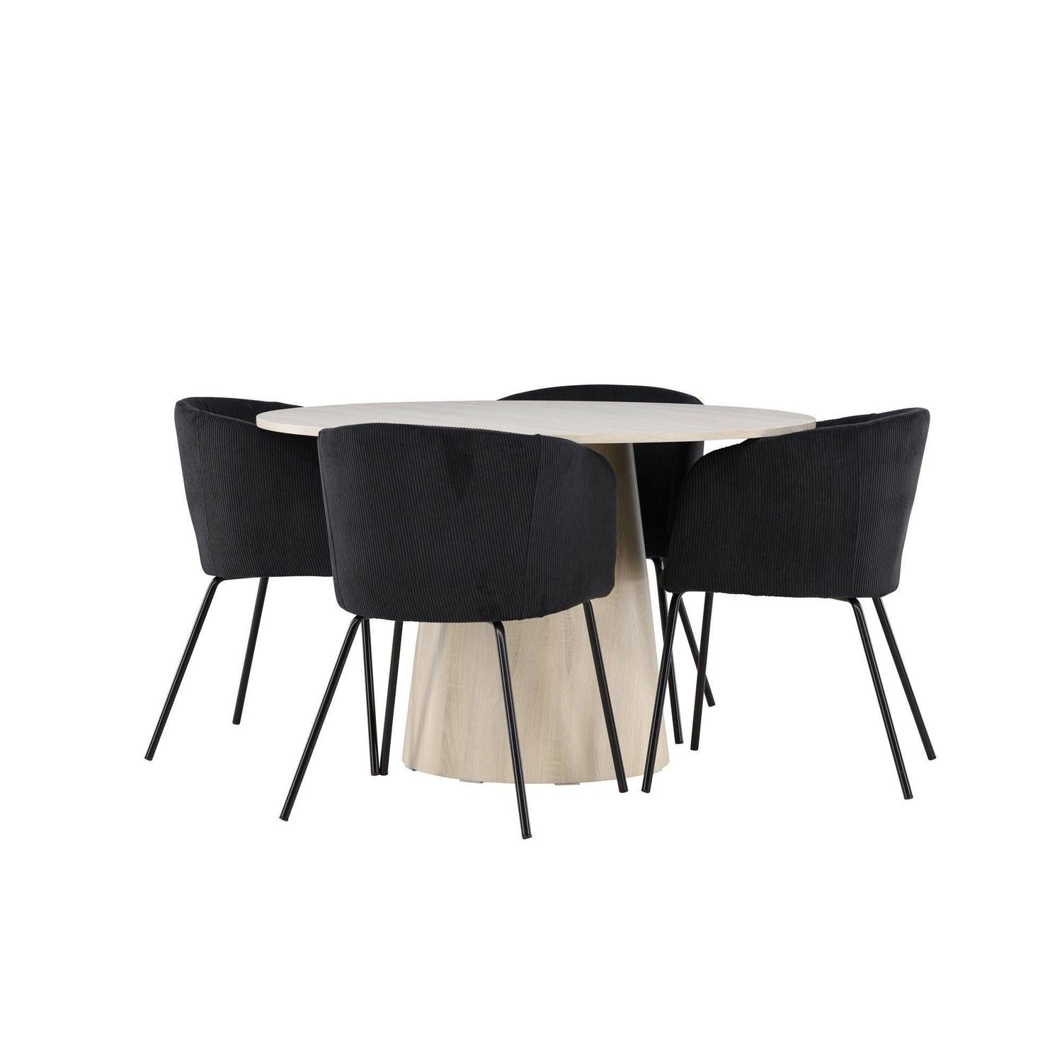 Essgruppe Tisch Lanzo Ø120cm mit Stühlen Berit aus Kord - Beige/Schwarz-Essgruppen Rund-Venture Home-le canapé