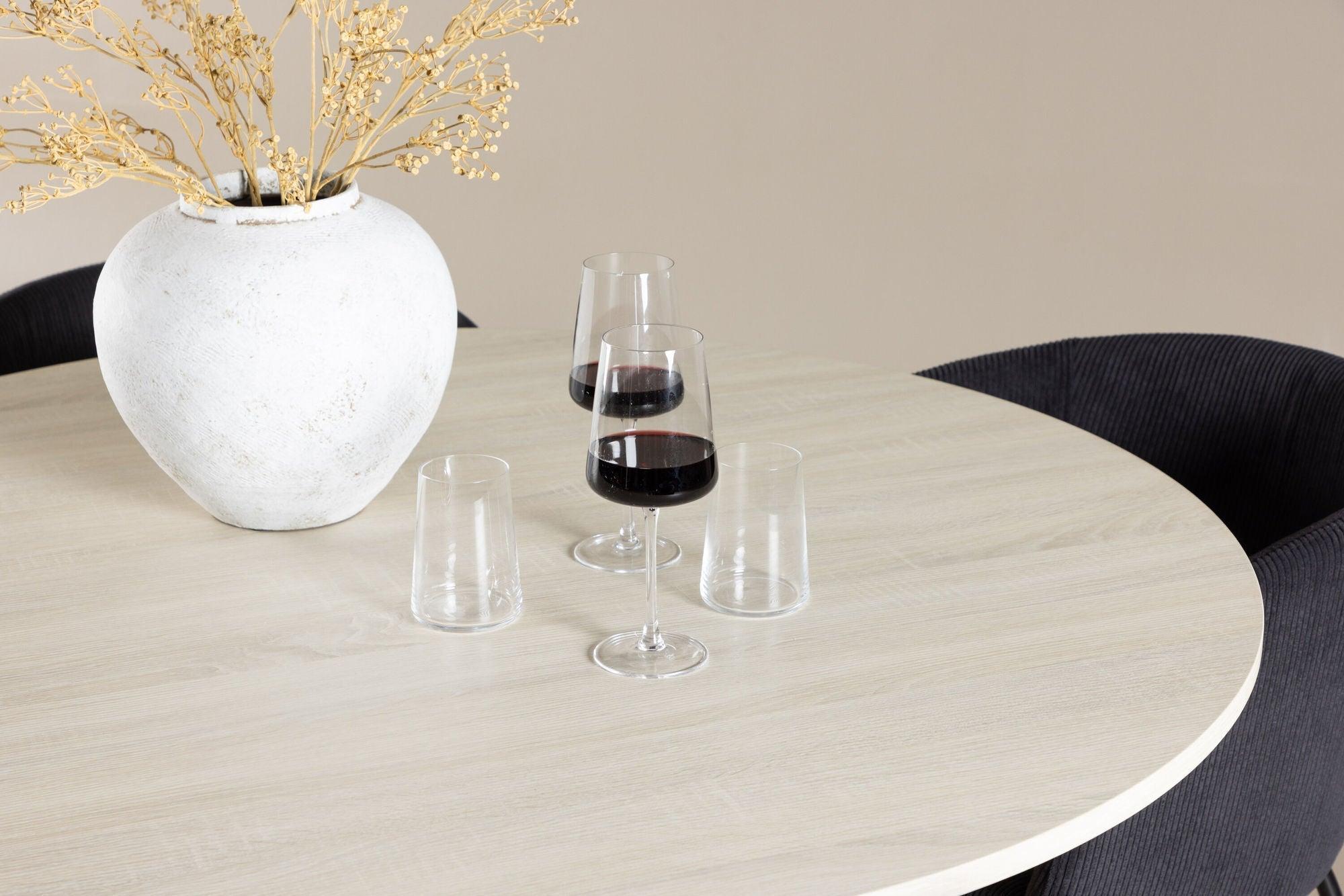 Essgruppe Tisch Lanzo Ø120cm mit Stühlen Berit aus Kord - Beige/Schwarz-Essgruppen Rund-Venture Home-le canapé