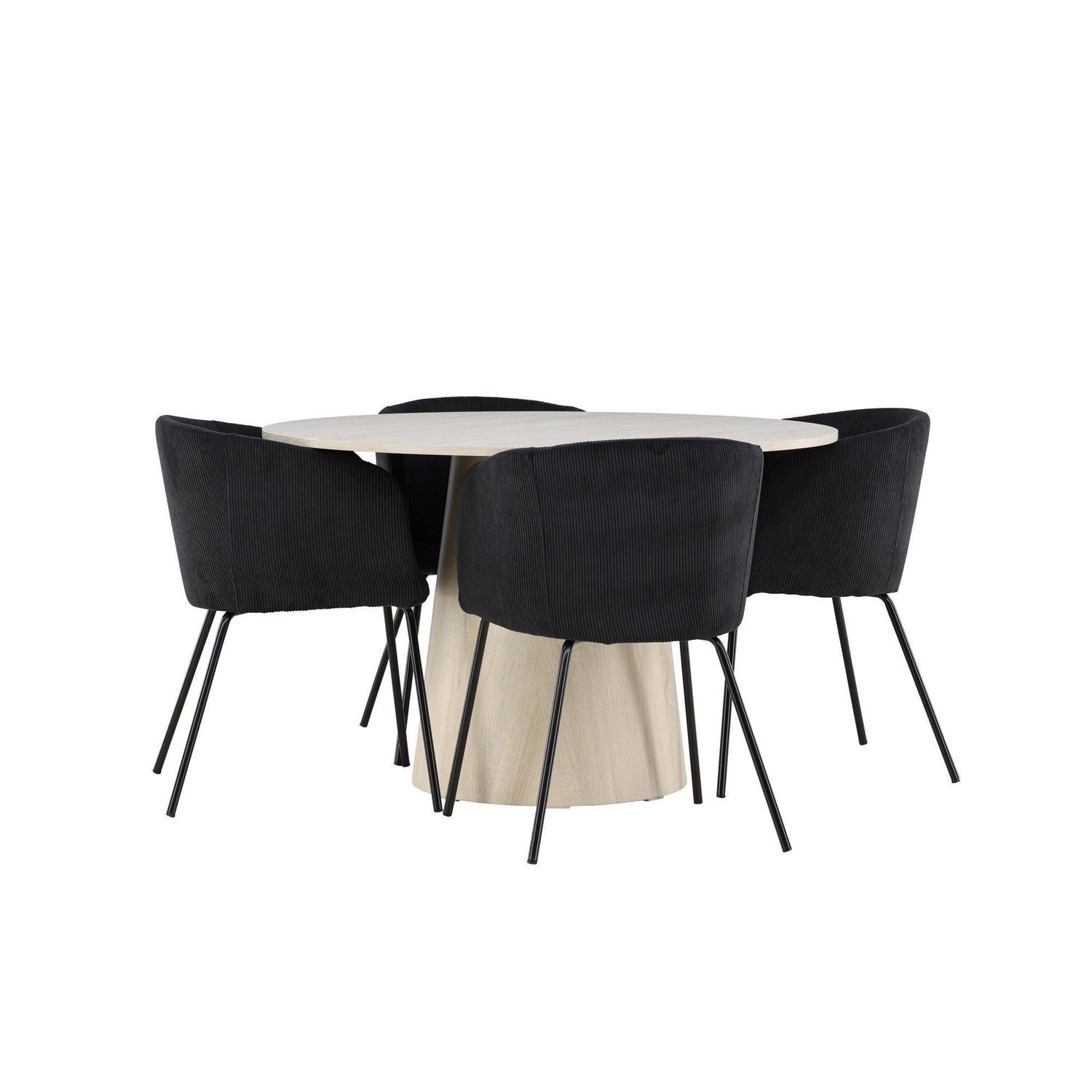 Essgruppe Tisch Lanzo Ø120cm mit Stühlen Berit aus Kord - Beige/Schwarz-Essgruppen Rund-Venture Home-le canapé