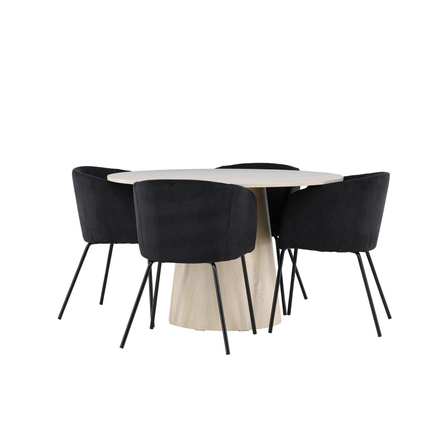 Essgruppe Tisch Lanzo Ø120cm mit Stühlen Berit aus Kord - Beige/Schwarz-Essgruppen Rund-Venture Home-le canapé