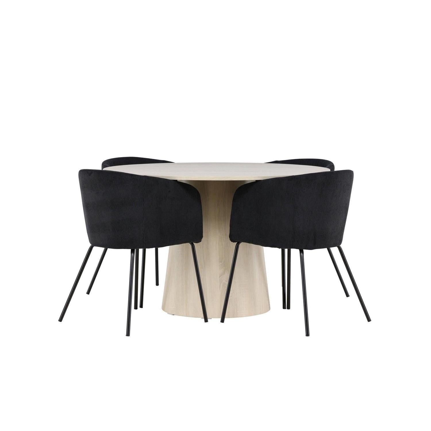 Essgruppe Tisch Lanzo Ø120cm mit Stühlen Berit aus Kord - Beige/Schwarz-Essgruppen Rund-Venture Home-le canapé