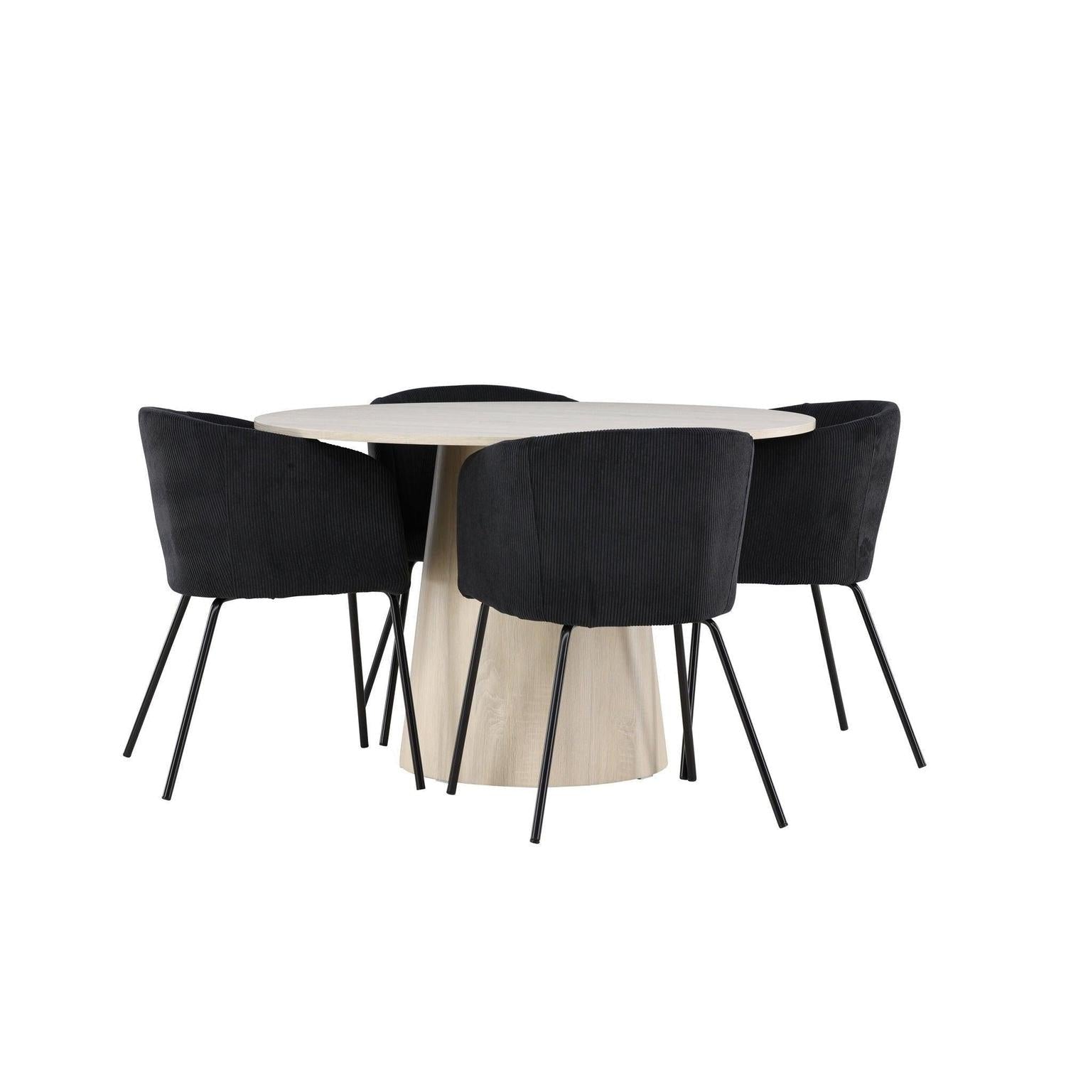 Essgruppe Tisch Lanzo Ø120cm mit Stühlen Berit aus Kord - Beige/Schwarz-Essgruppen Rund-Venture Home-le canapé
