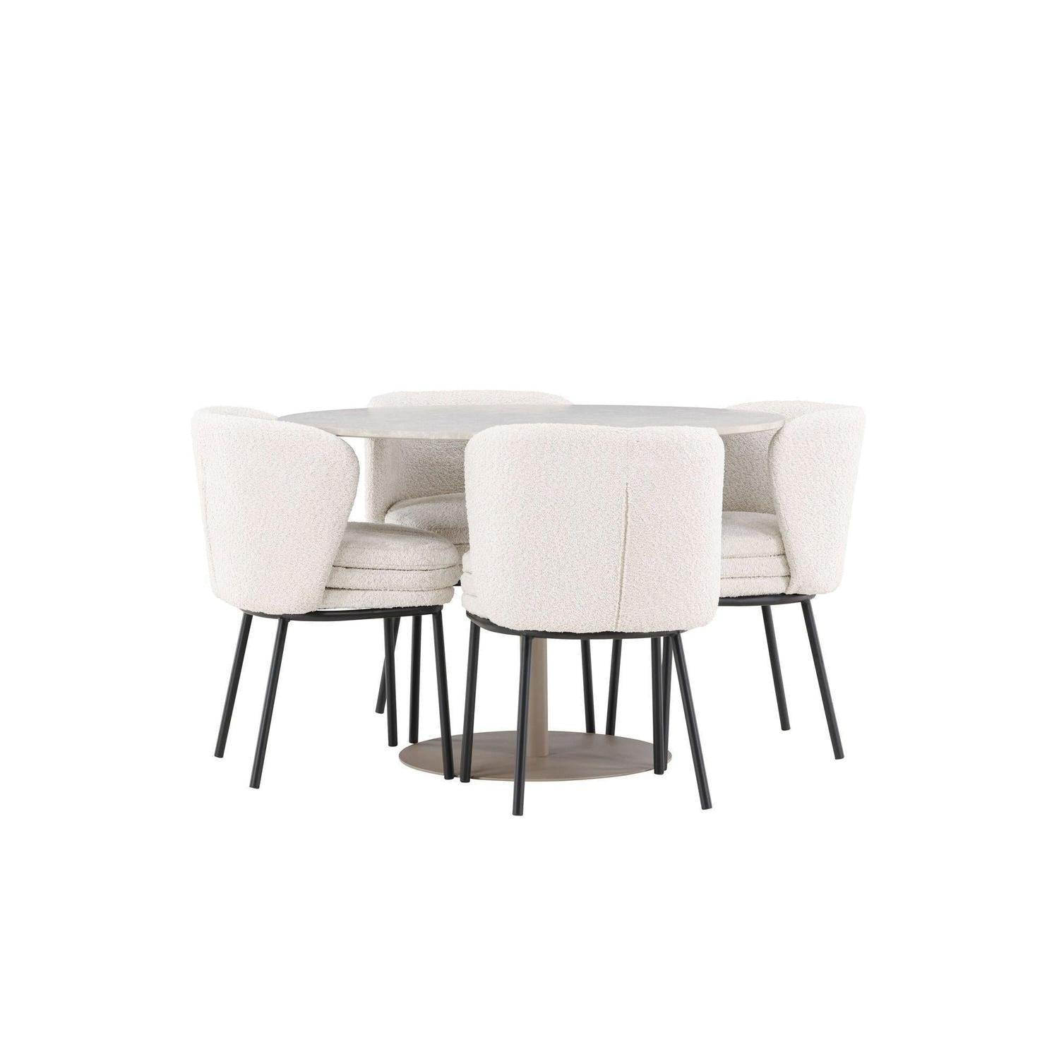 Essgruppe Tisch Lycke rund 110cm mit Stühlen Agnes aus Teddy - BoucléEssgruppe Rund