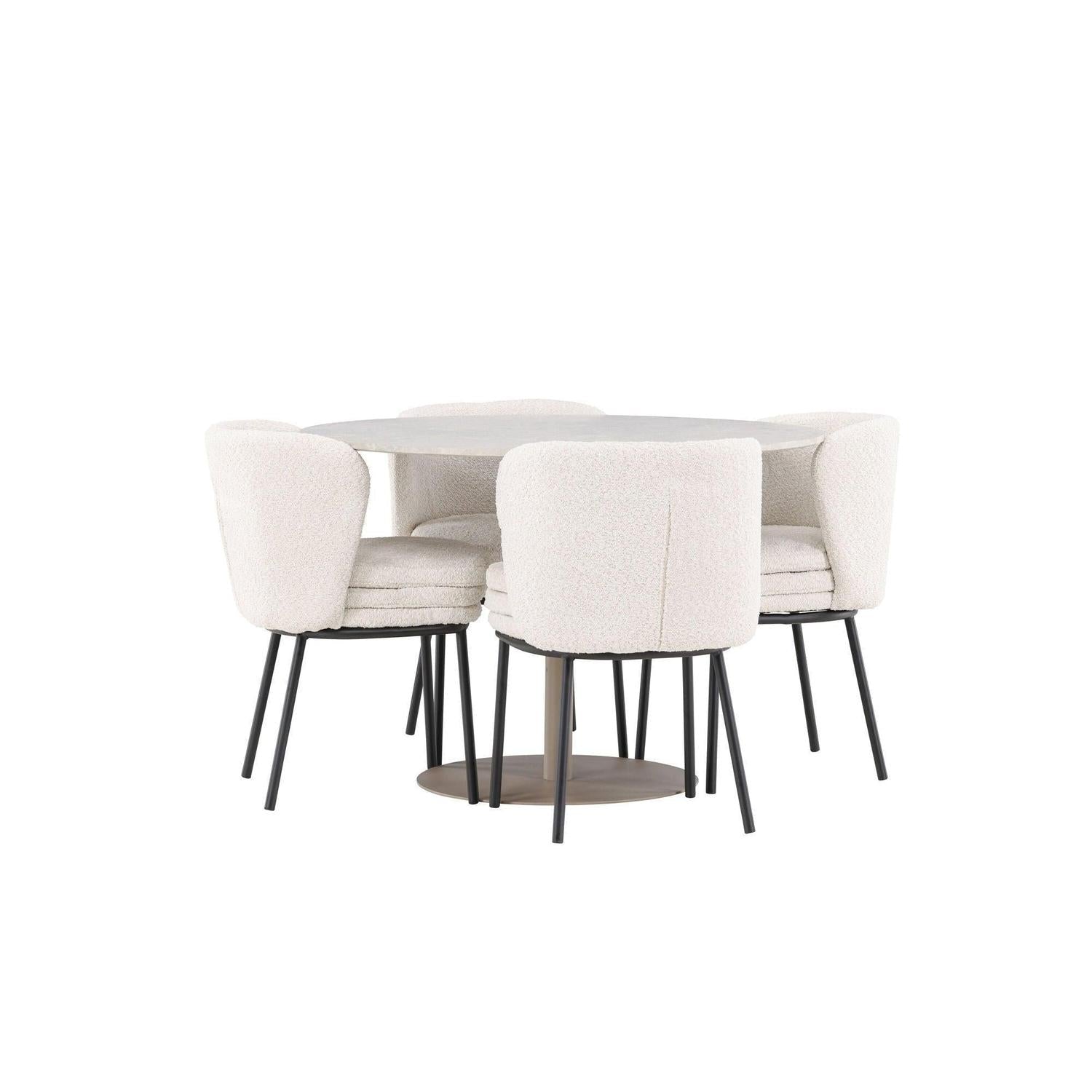 Essgruppe Tisch Lycke rund 110cm mit Stühlen Agnes aus Teddy - BoucléEssgruppe Rund
