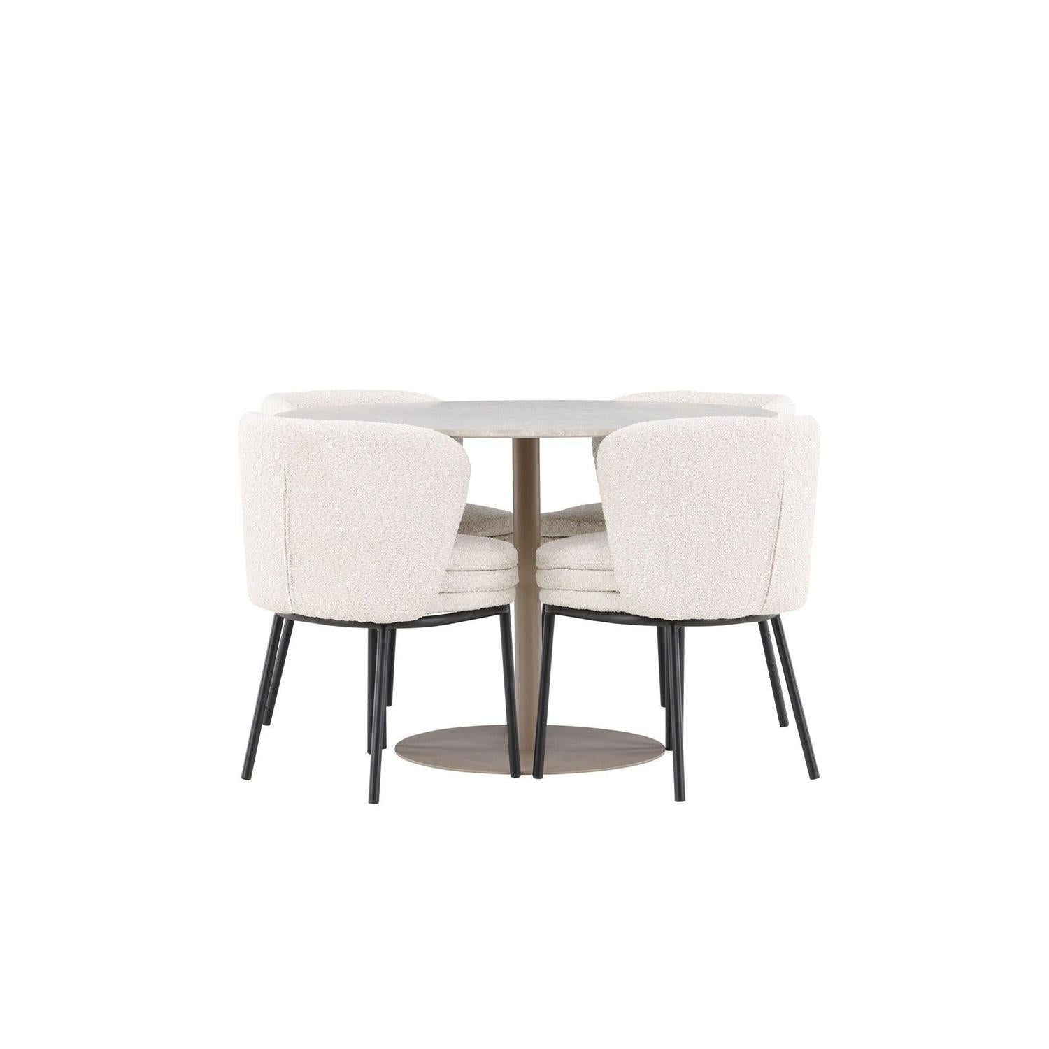 Essgruppe Tisch Lycke rund 110cm mit Stühlen Agnes aus Teddy - BoucléEssgruppe Rund